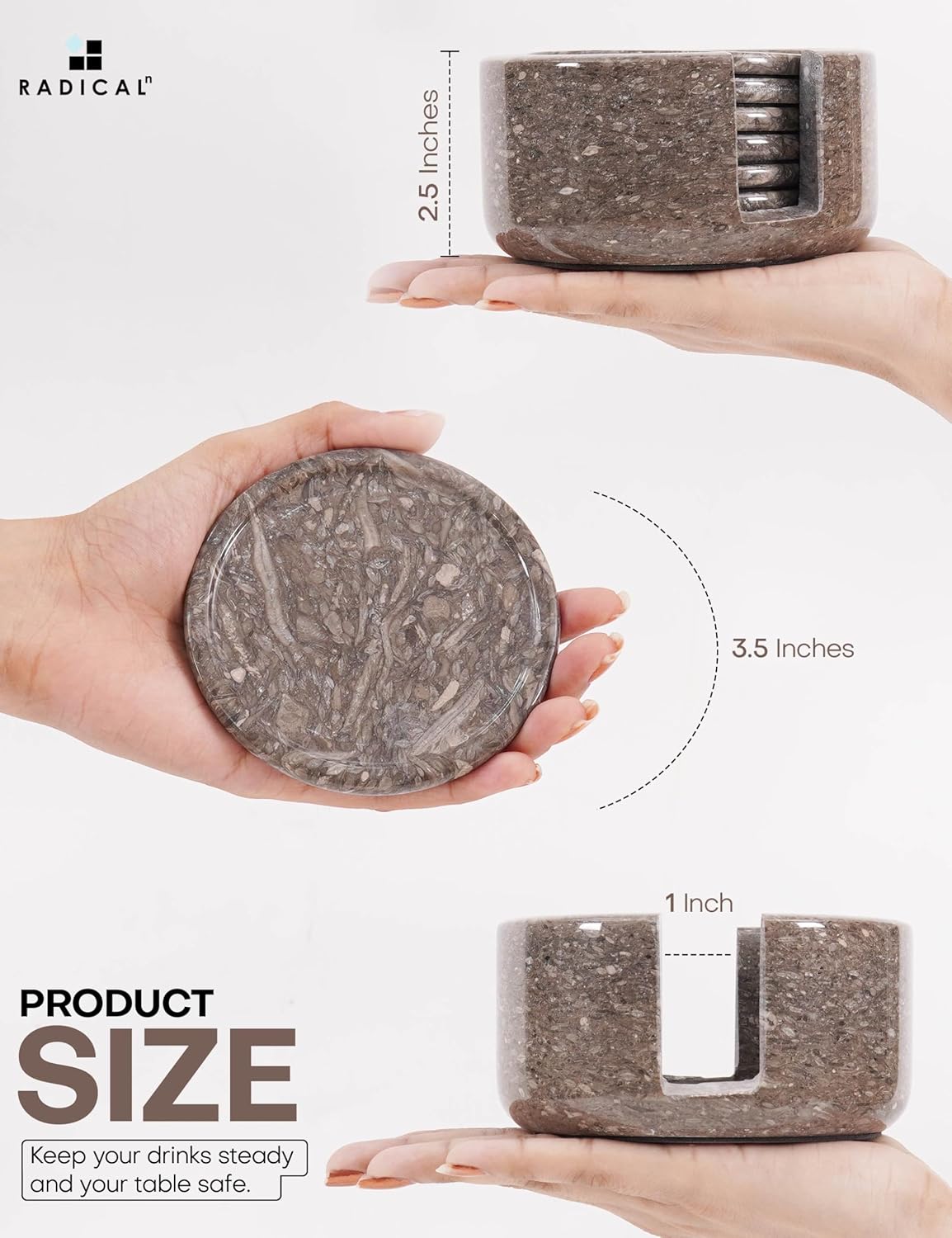 Marble Coasters Set of 6 Oceanic 3.5 Inch Round Coaster for Drinks with Holder, Drink Coaster for Tabletop & Coffee Table Decor, Ideal Home Decor House Warming Gifts