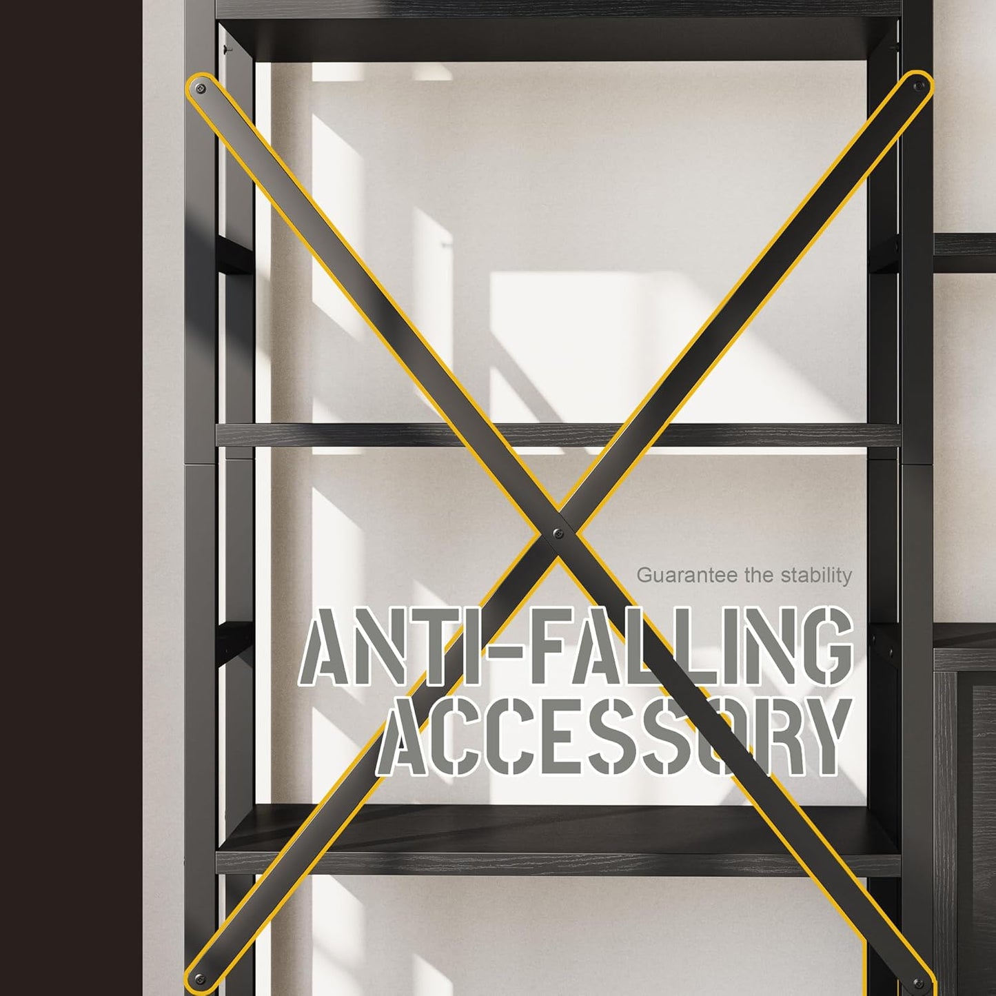 70 x70 Triple 5 Tier Book Shelf, Industrial Large Bookcase with Storage Cabinet, Tall Bookshelf with 14 Open Display Shelves Metal Frame Furniture for Living Room Bedroom Home Office Black