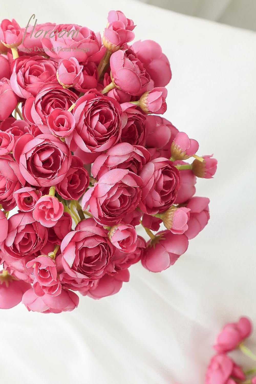 Floroom Ranunculus Artificial Flowers 18 Pcs Fuchsia Faux Silk Mini Ranunculus Bulk Fake Wedding Filler Flowers for DIY Hot Pink Bouquets, Centerpieces, Bridal Shower Decorations & Arrangements