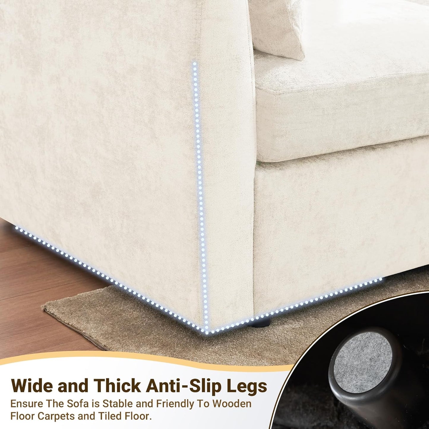 Tbfit L Shaped Couch 8 Seat, Sectional Sofa for Living Room,Chenille Cloud Couch with Ottoman, Beige