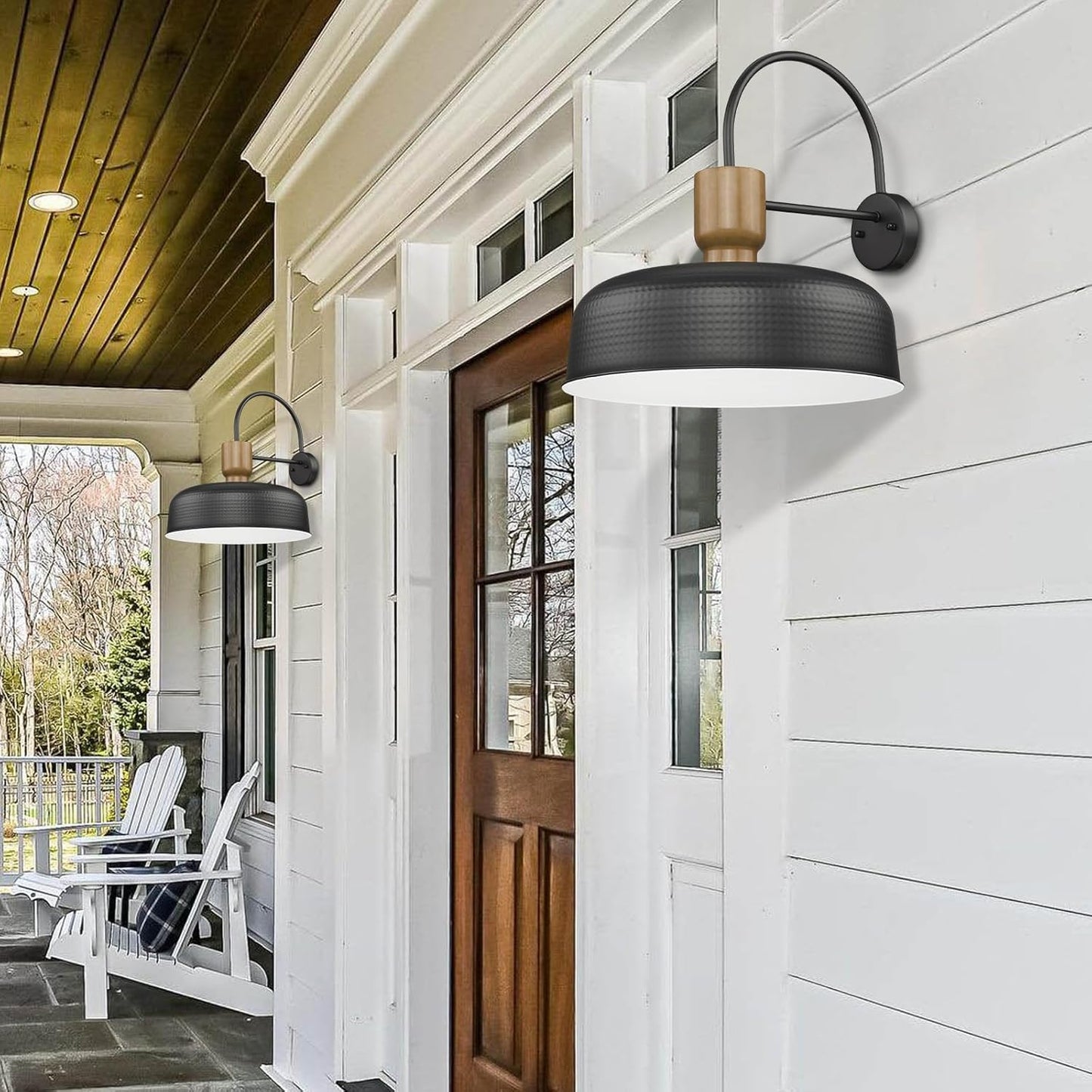 Outdoor Barn Light Gooseneck Barn Light, Farmhouse Exterior Wall Mount Light Vintage Wall Lighting Fixture Industrial Sconce Lantern for Porch, Entryway, Garage, Black, 1 Pack, Large