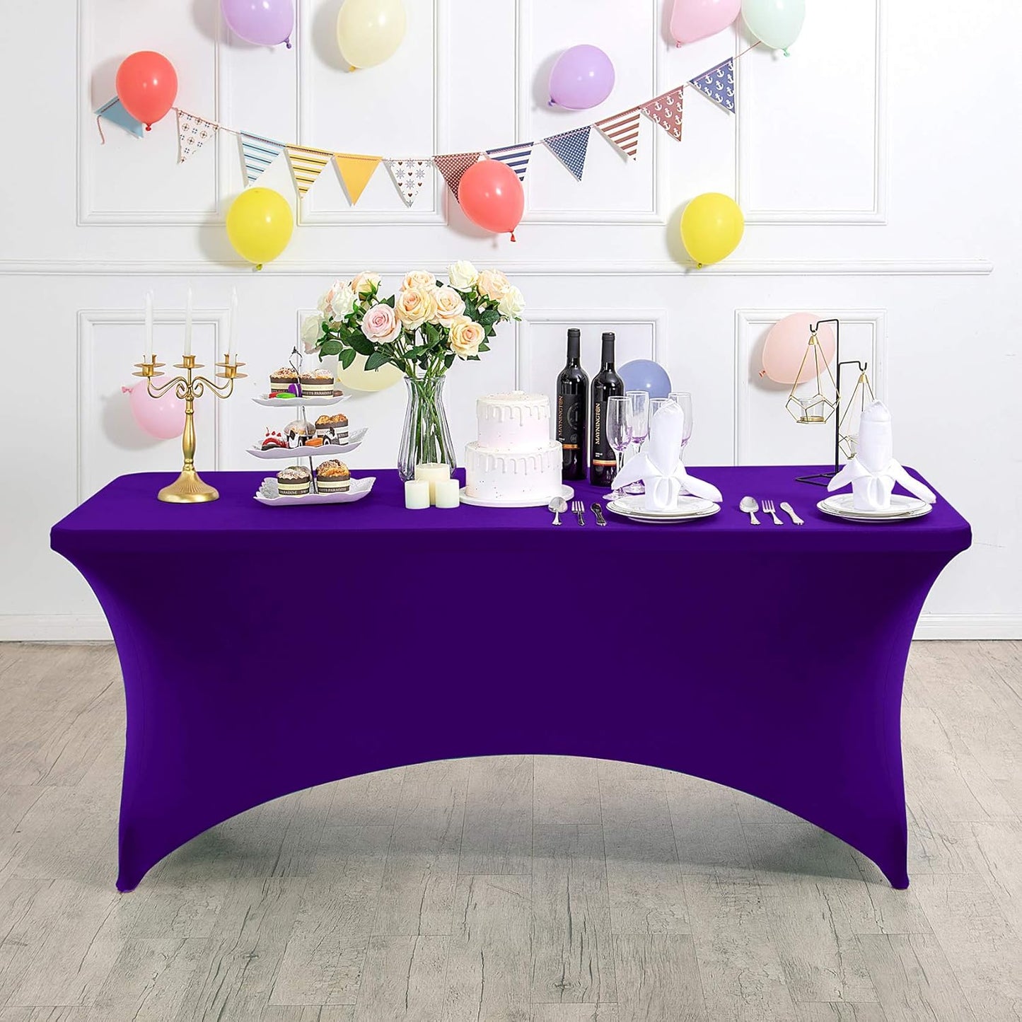 Spandex Table Cover for 6Ft or 4fT or 8ft Table Universal Fitted Stretch Tablecloth for Party, Banquet, Wedding and Events-Purple