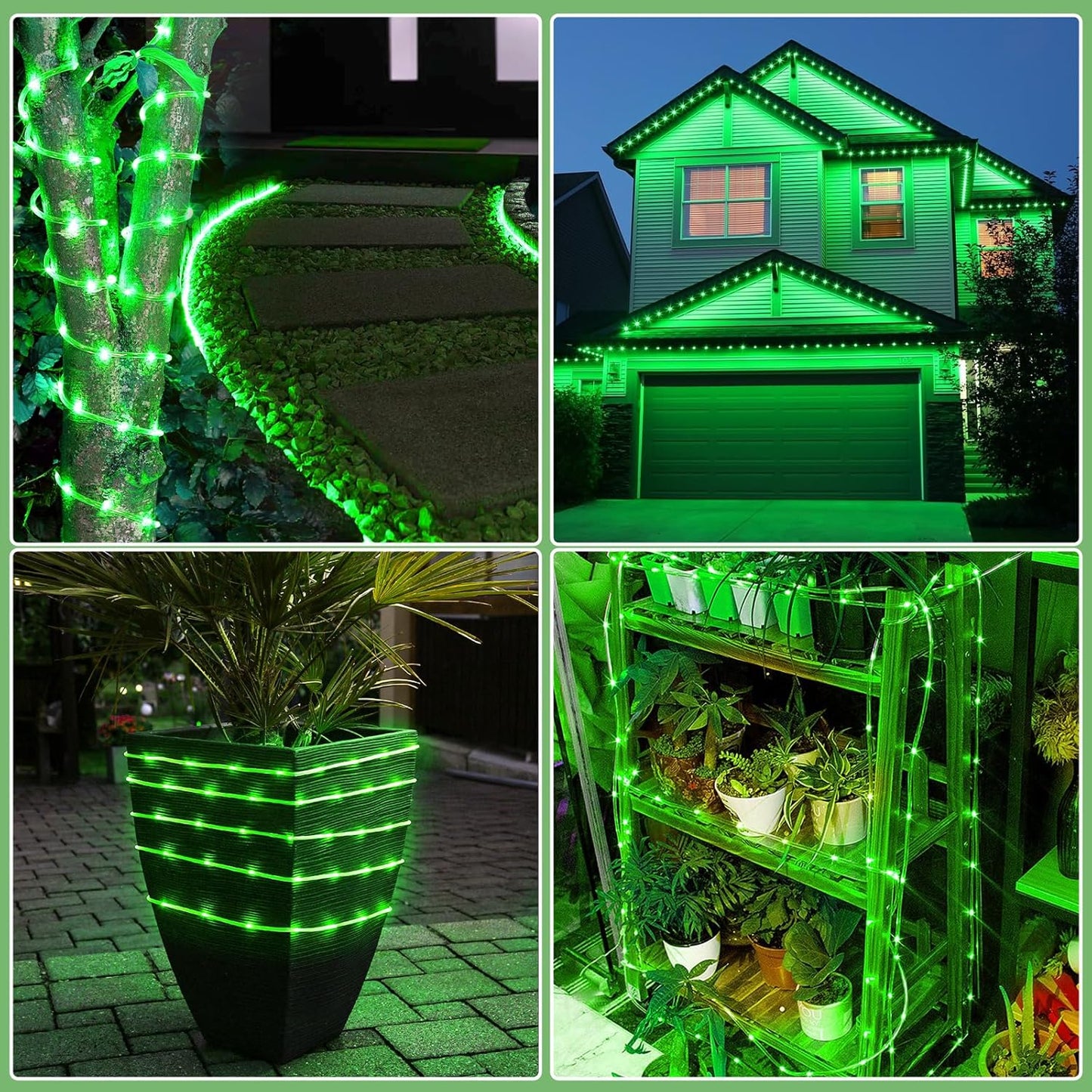 Rope Lights Outdoor, 66FT 200 LED String Lights for Outside Waterproof with 8 Modes, Plug in Connectable Rope Lights for Indoor, Fence, Patio, Garden, Trampoline, Deck, Pool Decorations - Green