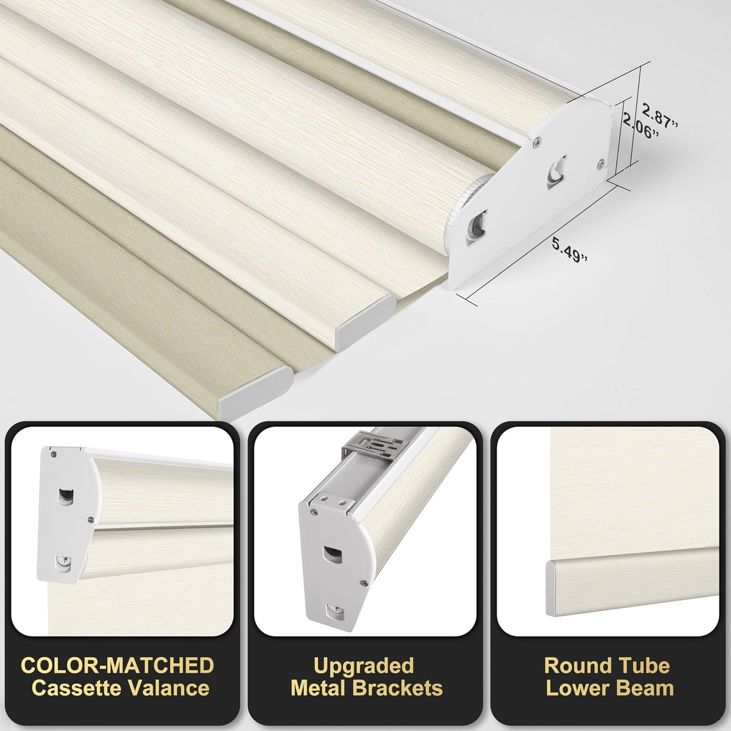 BERISSA Cordless Dual Roller Shades with Cassette Valance, Double Window Shades - Blackout & Light Filtering, Day & Night for Home Office Door. Striped Jacquard Beige. 63 W x 86" H