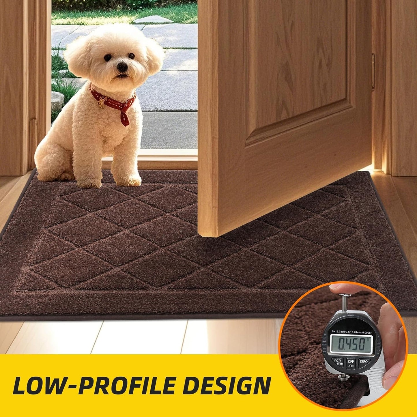 JSEI Dirt Trapper Door Mat 24"x36", Non-Slip Washable Entryway Mats, Dog Door Mat, Stain Resistant and Absorbent Floor Mats, Low Profile Welcome Mat for Front Back Door, Brown