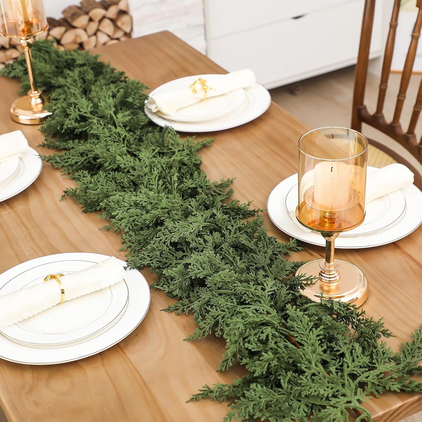 Jutom 1 PCS 6 ft Christmas Cedar Garland - Artificial Realistic Holiday Cedar Pine Needles Greenery Garland Decoration for Mantel Table Winter Party