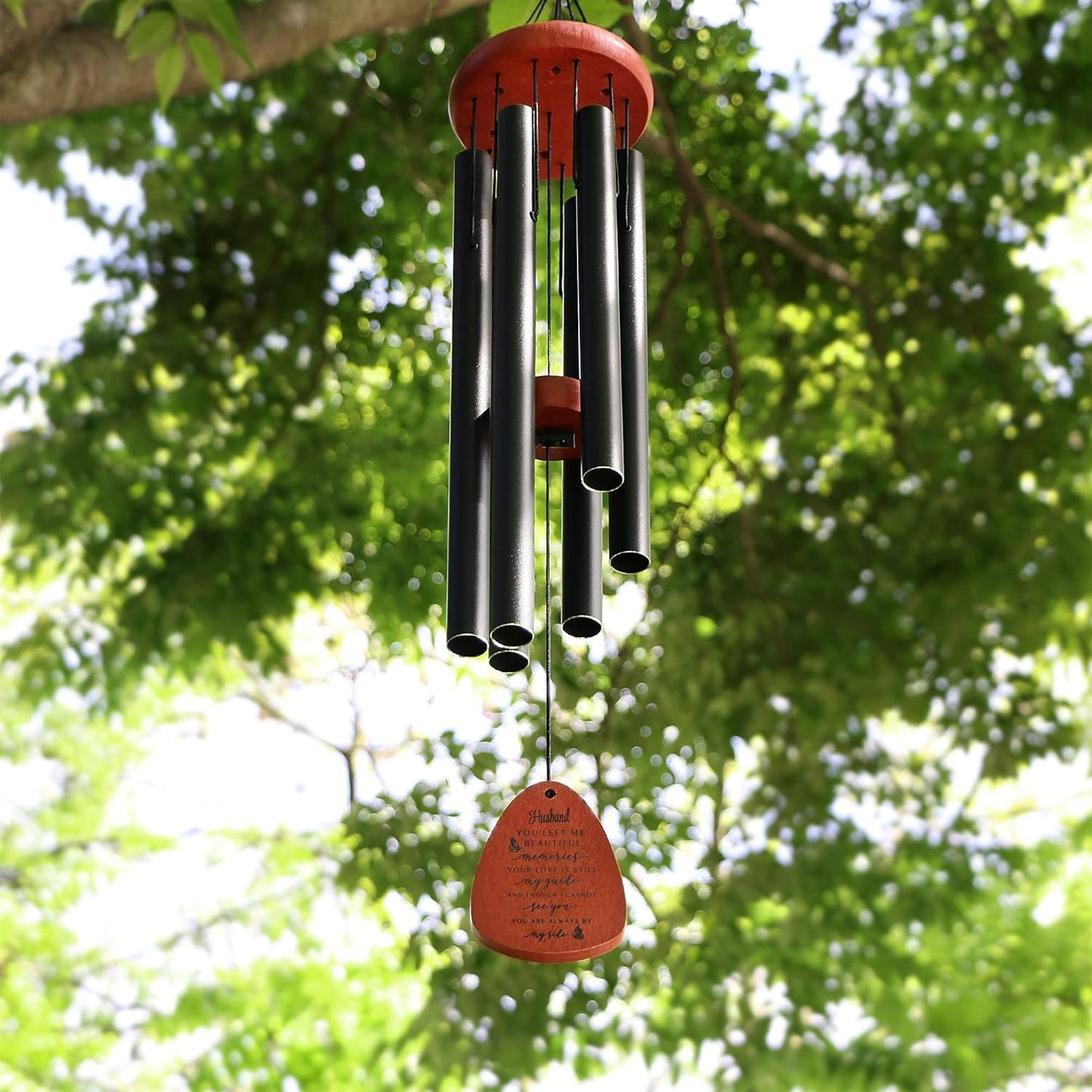 Memgift Memorial Wind Chime for Loss of Husband - Solid Beech Wood Sympathy Gift - Bereavement Wind Chime for Loved One - Outdoor Remembrance for Garden & Patio 32 Inch