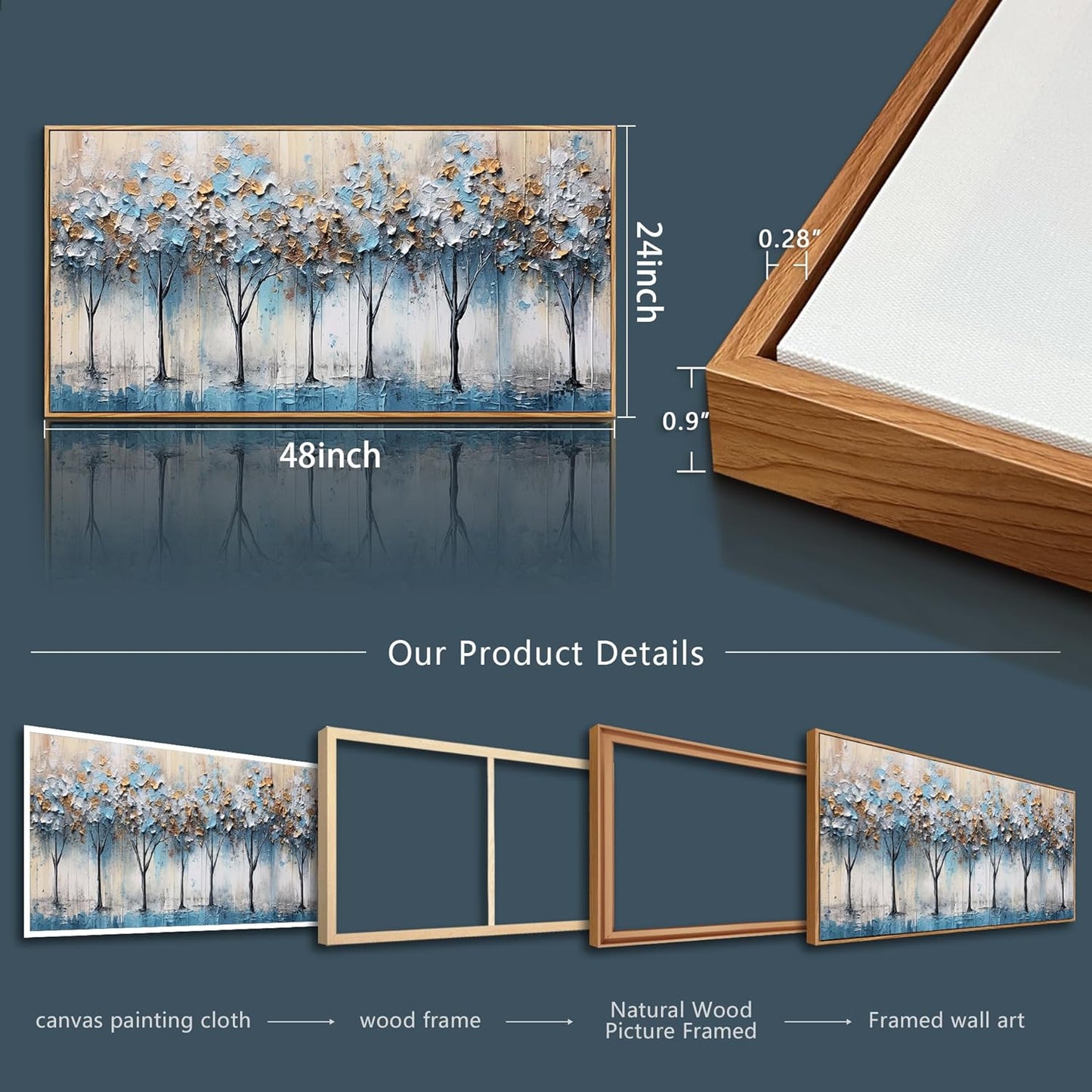 Abstract Trees Canvas Wall Decor For Living Room Wall Decorations For Bedroom Modern Office Wall Decorations Pictures Artwork Bathroom Canvas Art Prints Kitchen Home Decor Wood Framed 24" X 48"