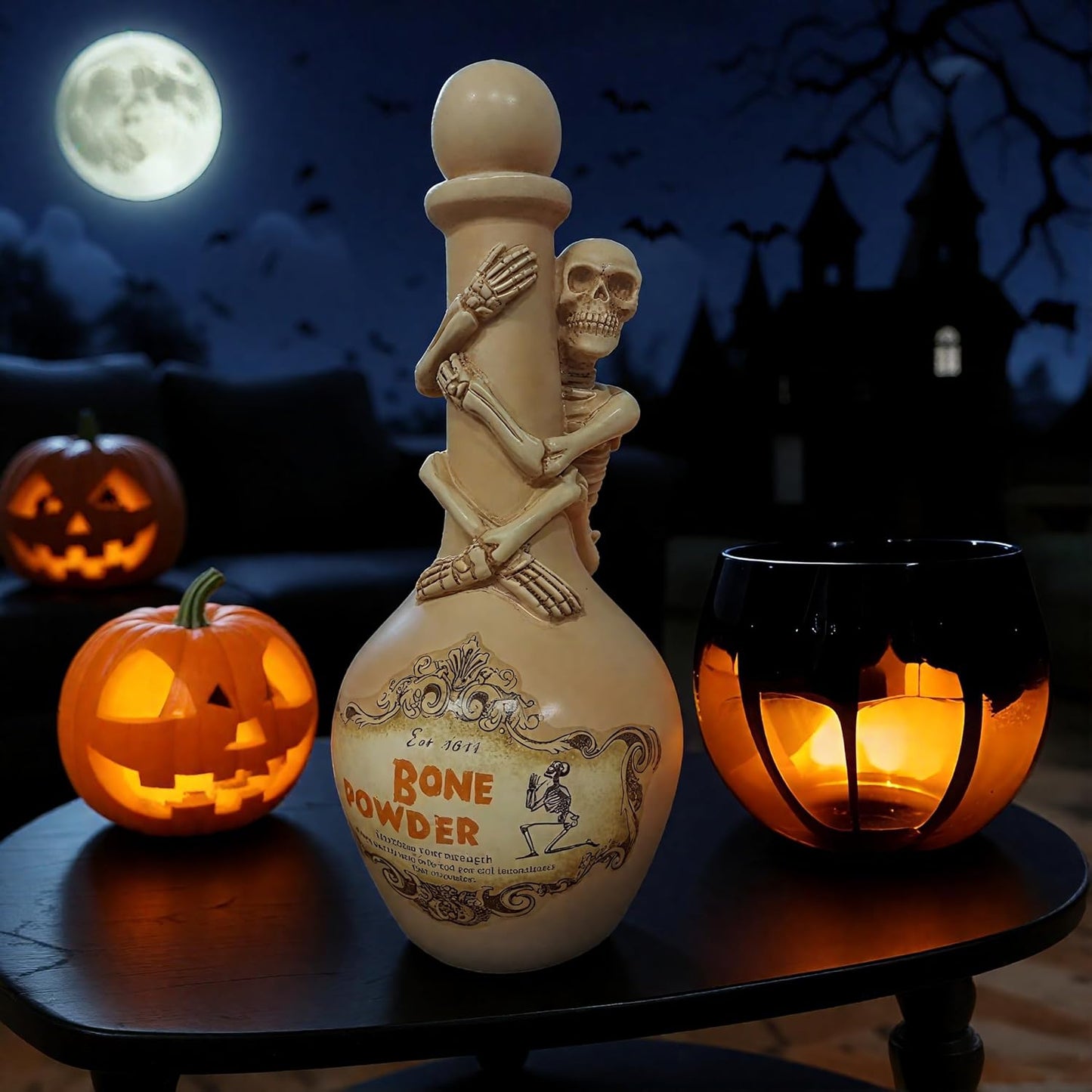 Cynkeyee Halloween Party Decorations Potion Bottles - Resin Tan Sketeton Décor Halloween Potion Bottles Scary Halloweens Decorations Indoor 4.25x4.25x9.5 Inch