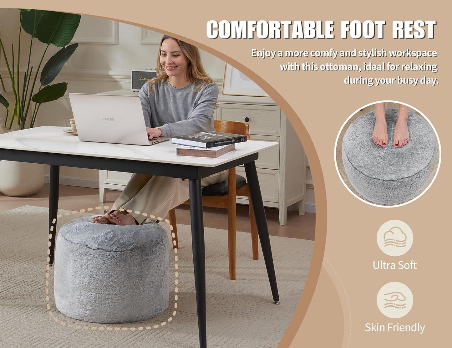 Foot Ottoman 20"x15" Small Automan Foot Rest Pouf Ottoman Cover Round with Sponge Small Foot Rest Filled Foot Pouf Ottomans Stuffed Pink Mushroom Modern Ottomans Hassock Footstool Footrest for Couch