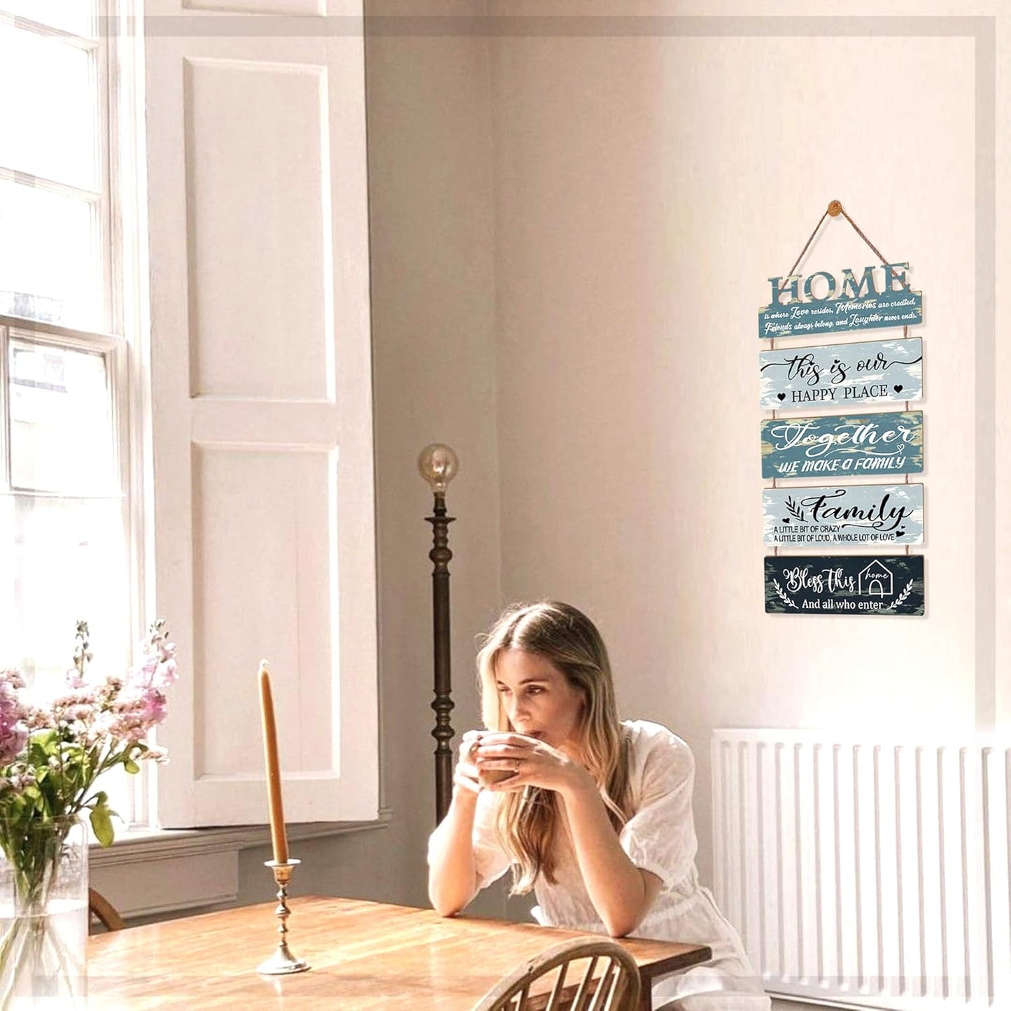 Wooden Collage Panels Home Positive Affirmations Wall Art - Wall Plaques for Living Room,Bedroom,Dining Room,Bathroom - Multicolor Family Rustic Farmhouse Wall Decor 5pcs