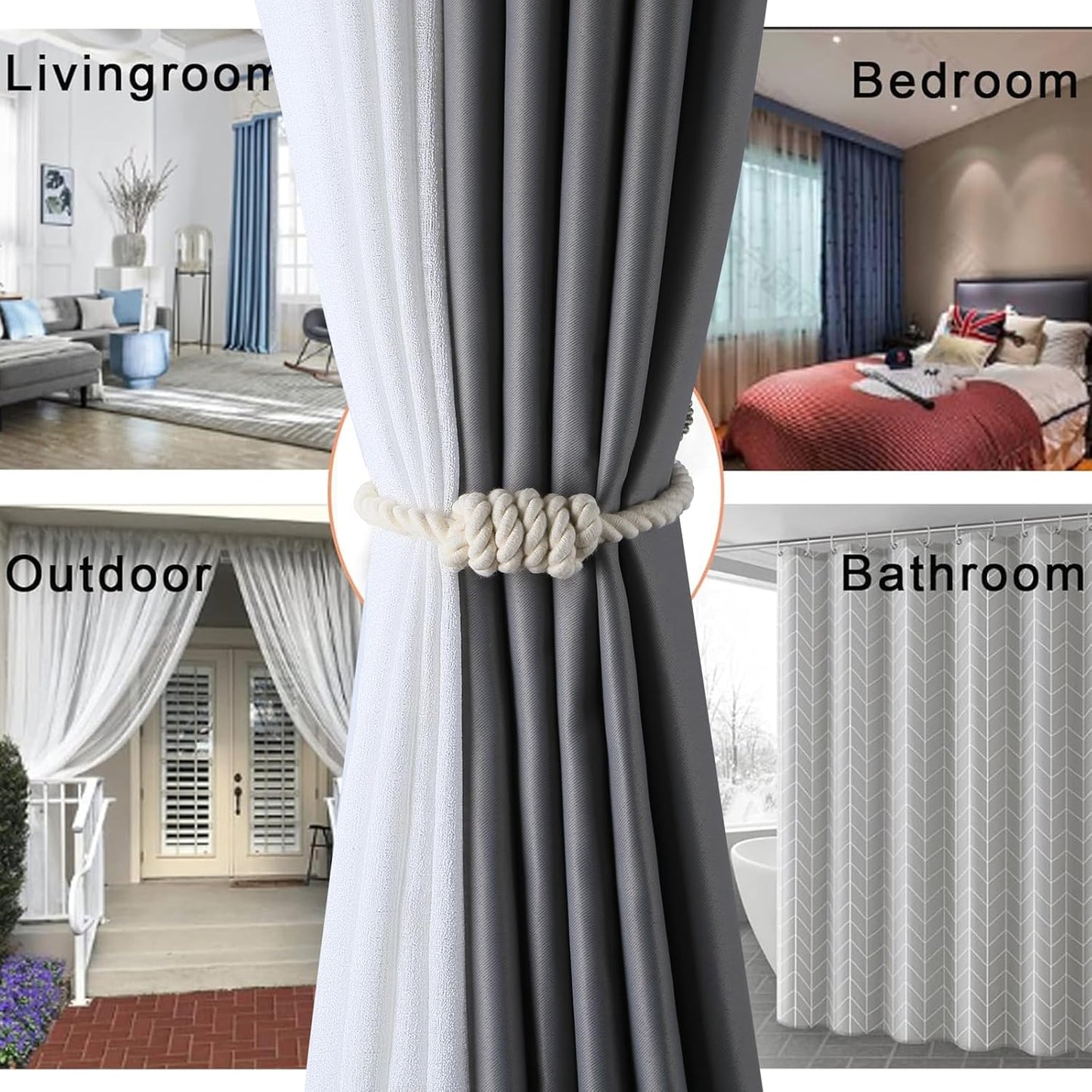 Fenghuangwu 2Pack Magnetic Jute Curtain Tiebacks – Bohemian Style Handmade Woven Tie-Backs for Drapes,Elegant Exquisite Knot Holdbacks,Outdoor Boho & Modern Home Decor