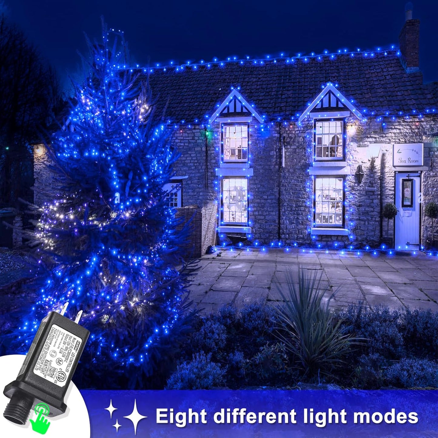 132FT 400 LED Blue String Lights Indoor, 8 Modes Clear Wire Blue Christmas Lights Outdoor Indoor, Plug in Waterproof Fairy String Lights for Christmas Bedroom Tree Decorations