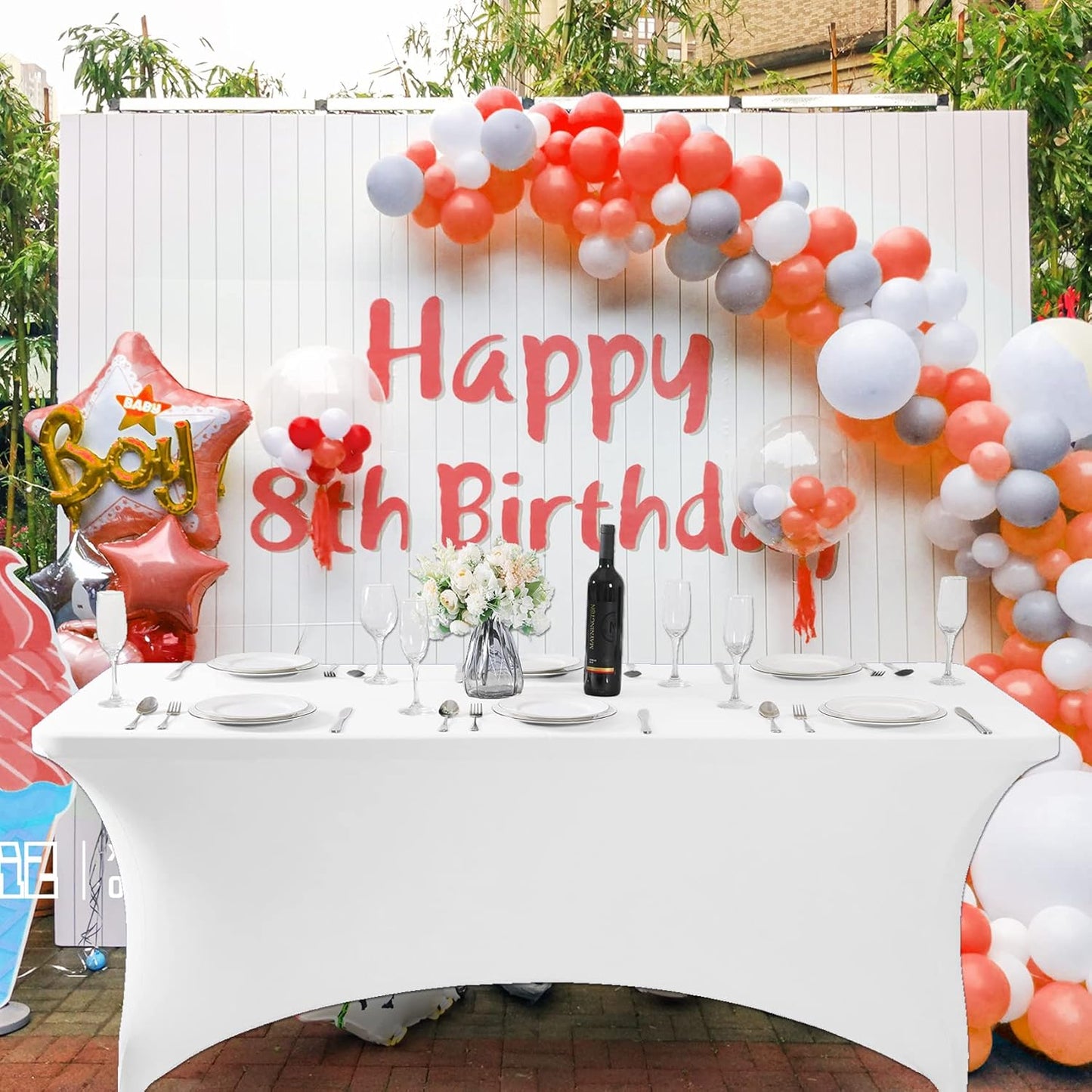 SuperO 2Pack Waterproof Spandex Table Cover for 6FT Table Universal Fitted Stretch Tablecloth for Party, Banquet, Wedding and Events-White