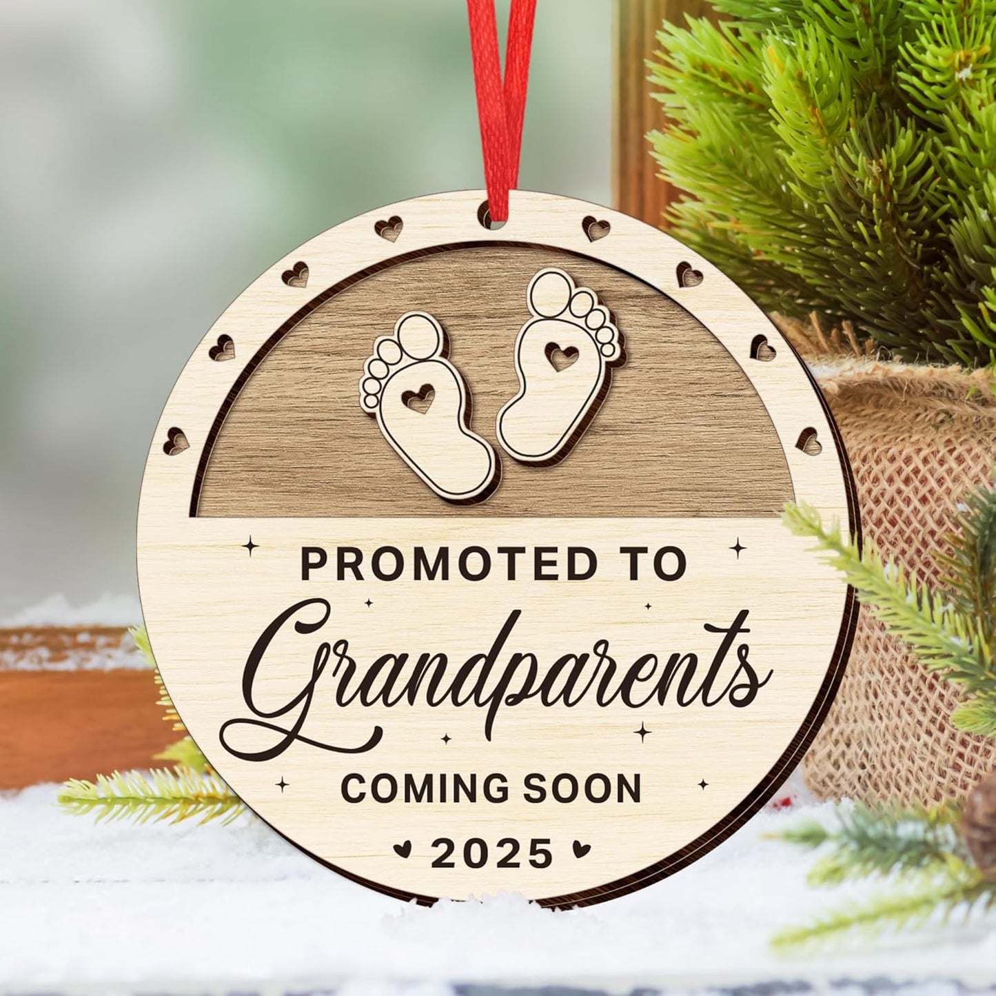 OASSIE Pregnancy Announcement for Grandparents, Christmas Ornaments 2025 - First Time Grandparents Gifts for Men, Women, New Grandma, Grandpa - Christmas Tree Decoration Wooden Ornaments