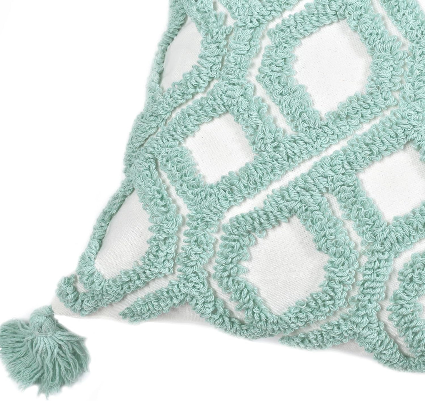 Boho Pillow Covers 18X18 Inch Boho Tufted Throw Pillow Covers Decorative Tassels Cushion Cover Farmhouse Pillow Case for Couch Sofa Bed Living Room Bedroom, Aqua Green