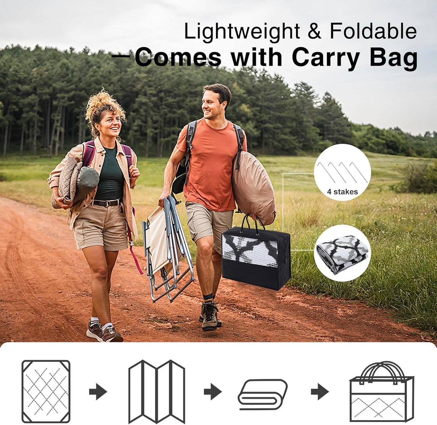 OLANLY Reversible Outdoor Rug 9x12 ft Clearance, Waterproof Outdoor Plastic Straw Rug with Interlacing Pattern, RV Mat for Patio, Camping, Balcony, Deck, Backyard, Black & White