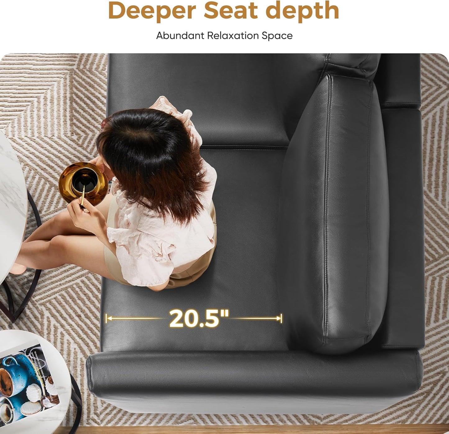 Faux Leather Oversized Accent Chair with Storage Deep Seat Single Sofa Large Reading Armchair for Living Room Bedroom Office Black Set of 2