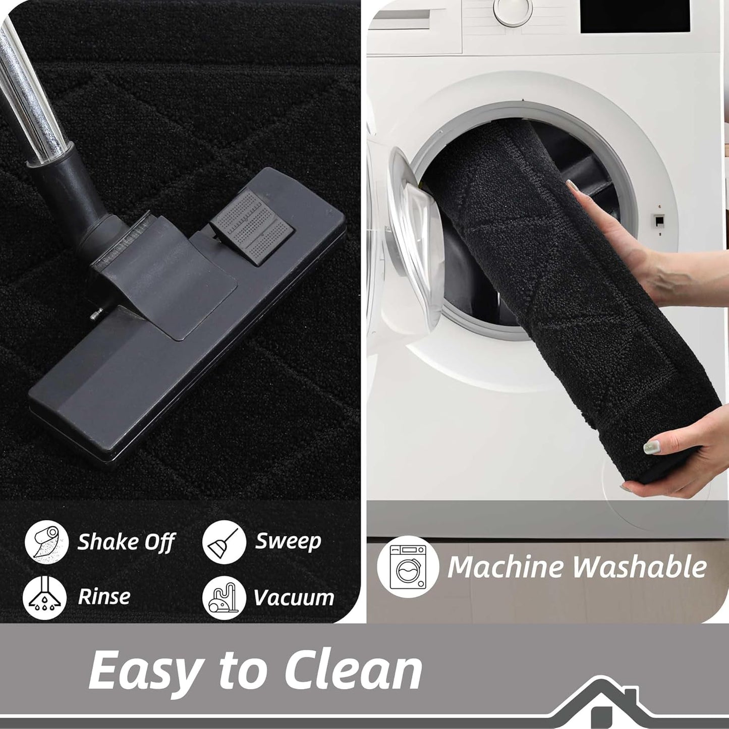 BEQHAUSE Dirt Trapper Door Mat 24" x 60", Doormat Non-Slip Entryway Rugs Washable, Dog Door Mat Stain Resistant and Absorbent Welcome Floor Mat for Front Back Door, Muddy Wet Shoes & Paws, Black