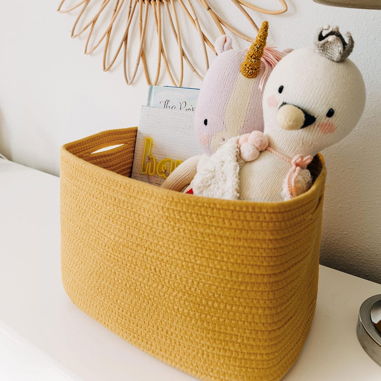 OrganiHaus Woven Storage Baskets for Organizing, Cotton Rope Organizer Bins for Shelves, Closet & Nursery, Dog Toy Basket, Decorative Bins for Toys, Towels & Books - 15x10x9, Orange