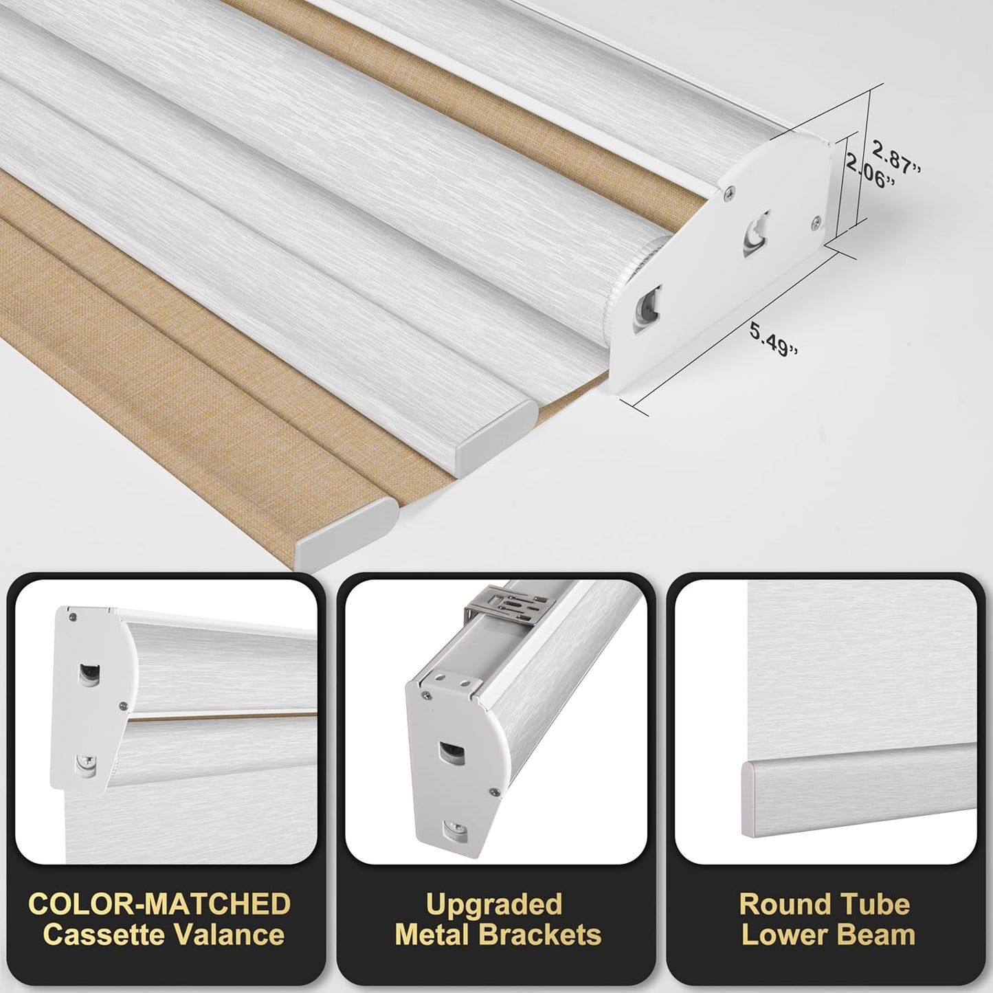 BERISSA Cordless Dual Roller Shades With Cassette Valance, Blackout and Light Filtering, Day and Night for Home Office Door - Linen Beige and White, 46 W x 86" H