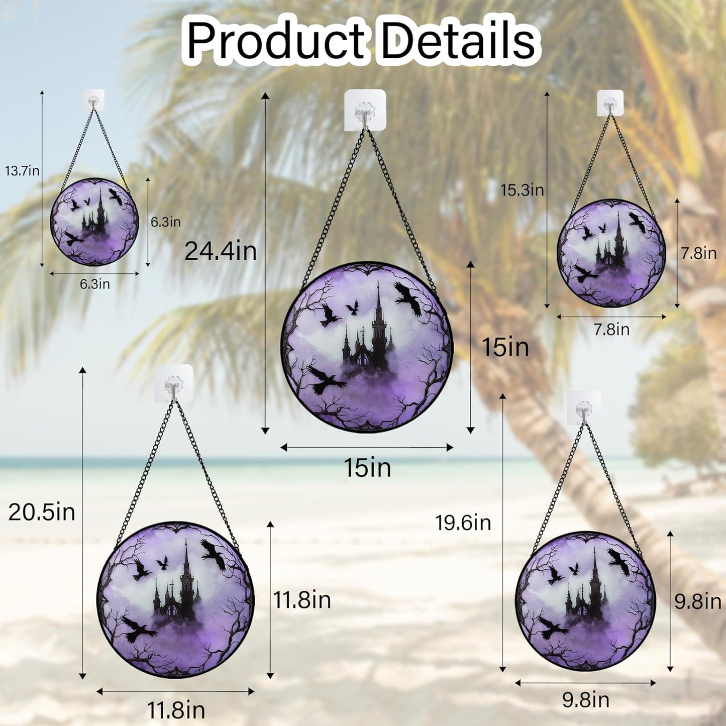 Stained Glass Window Hanging - Halloween Gothic Castle Purple Smoke Suncatcher for Doors Garden Home Spooky Crow Sun Catchers Gothic Decor Horror Gift for Women Men Friend Boy Girl 7.8 in