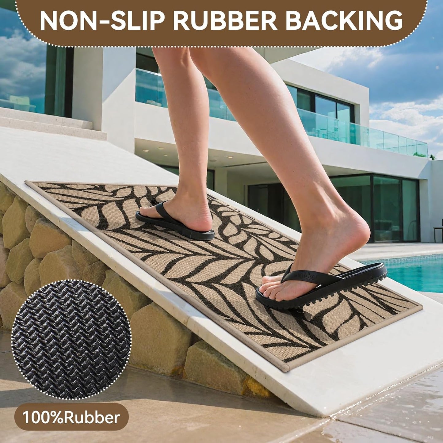 Front Door Mat Indoor Outdoor Entrance, 17''x30'' All-Season Waterproof Welcome Mat, Heavy Duty Non-Slip Rubber Backing, Patio Porch Doormat, Low Profile, Trap Dirt and Moisture, Brown