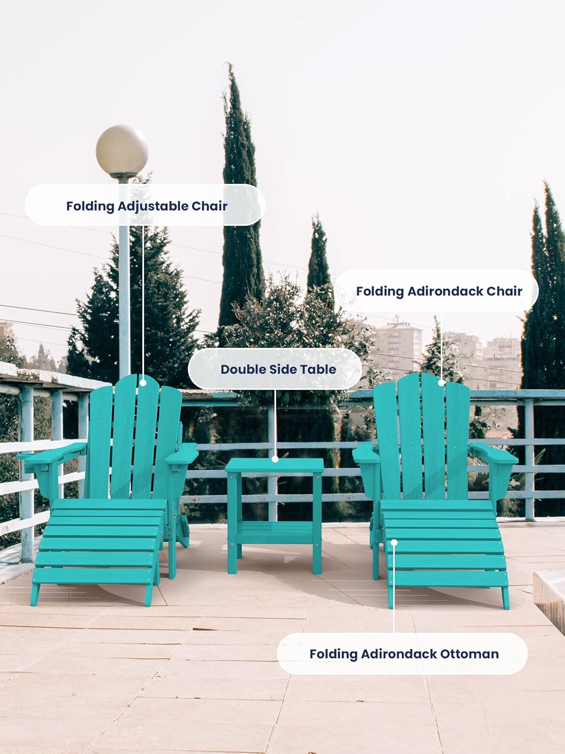 KINGYES Folding Adirondack Ottomans Set of 2 for Adirondack Chair, Aruba