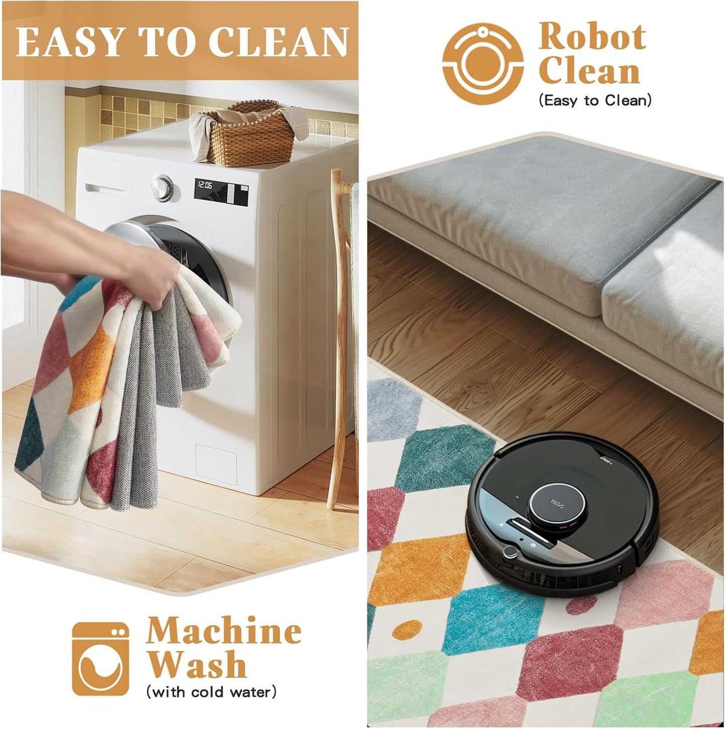 jinchan Kids Rug for Nursery 6ft Radius Corner Washable Area Rug Modern Colorful Quarter Circle Rug Soft Non-Slip Carpet for Bedroom Playroom Daycare Reading Nook Kitchen Classroom Confetti on Cream