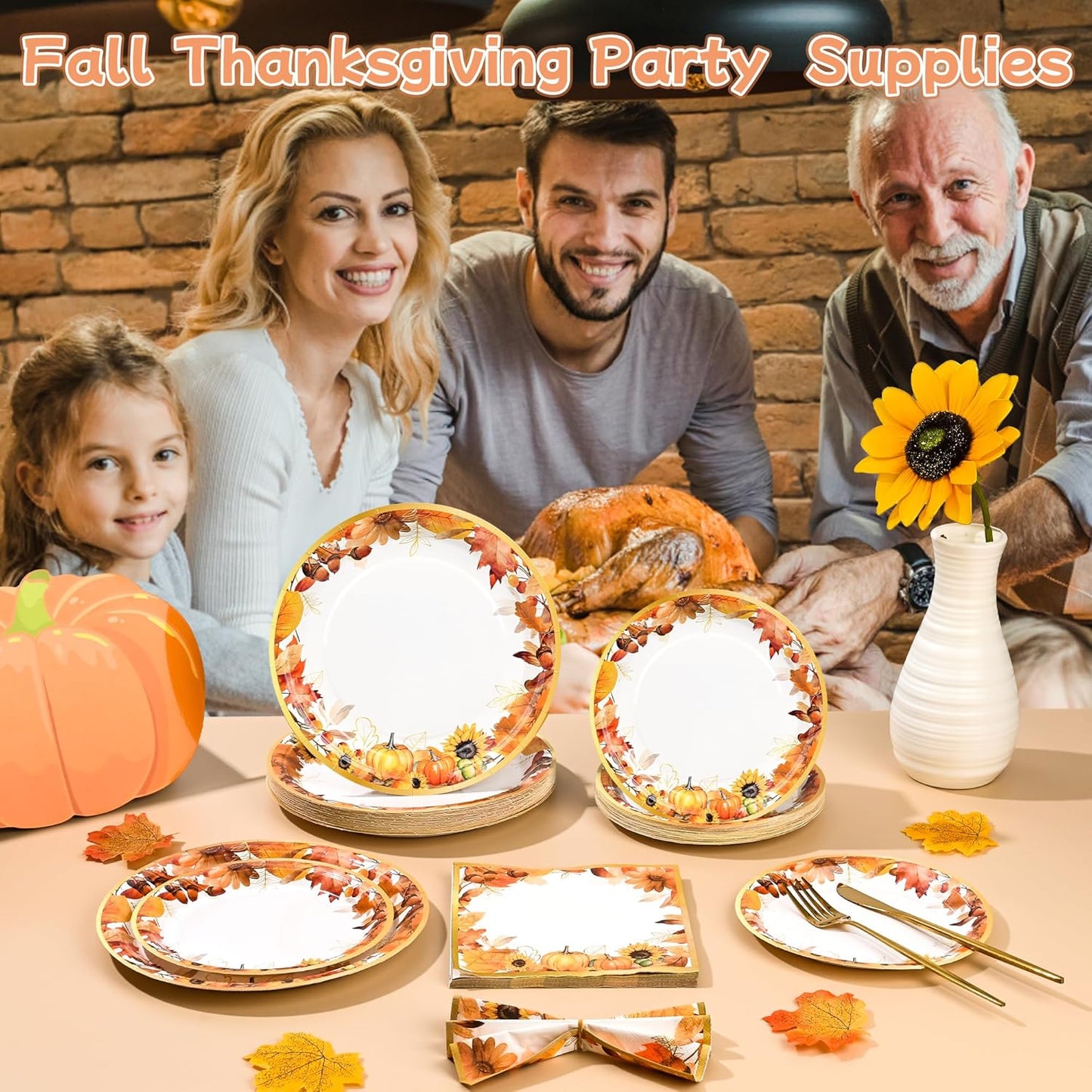 150Pcs Fall Paper Plates and Napkins Party Supplies Autumn Thanksgiving Disposable Plates Napkin Watercolor Maple Leaves Tableware Set for Fall Decor Thanksgiving Party Supplies,Serve 50 Guests