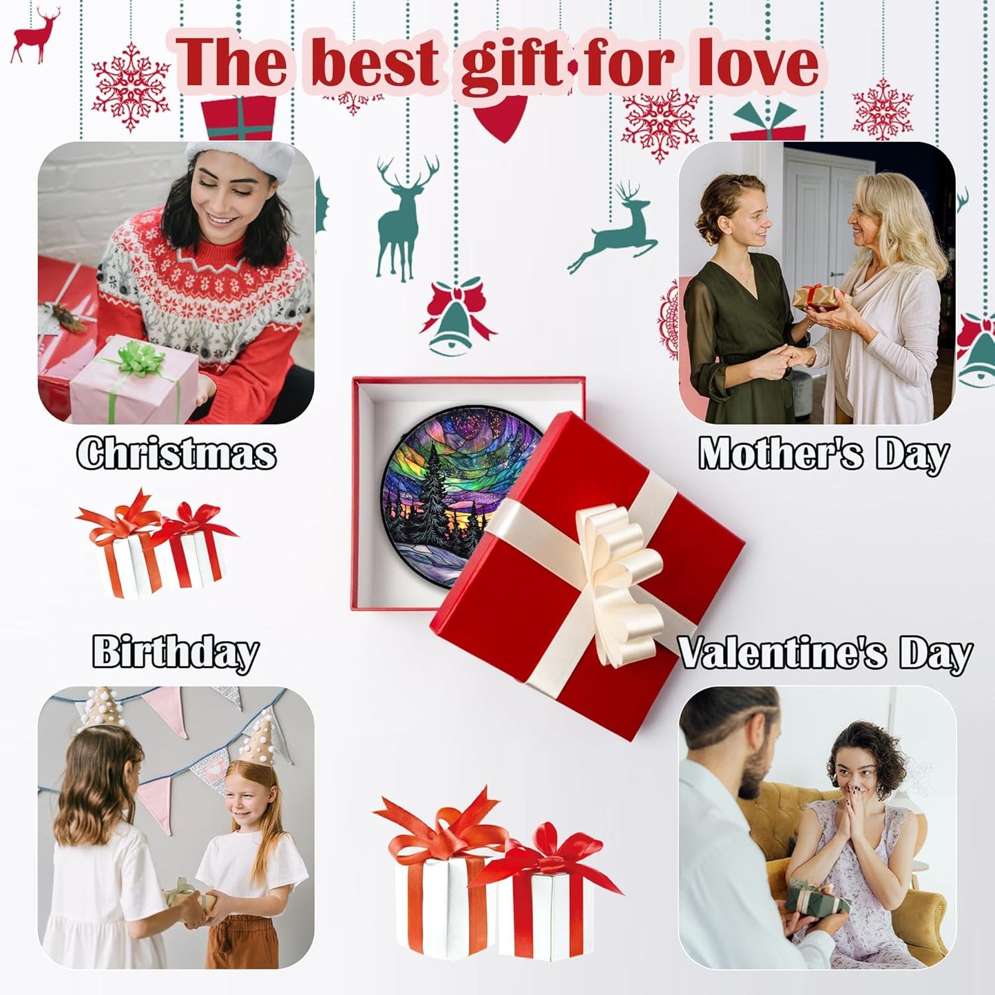 Stained Glass Window Hanging, Van Gogh Night Scene Sun Catchers Colorful Glass Panel Starry Sky Suncatcher Decor for Birthday for Women, Men, Wife, Aunt, and Mom 11.8x11.8 in