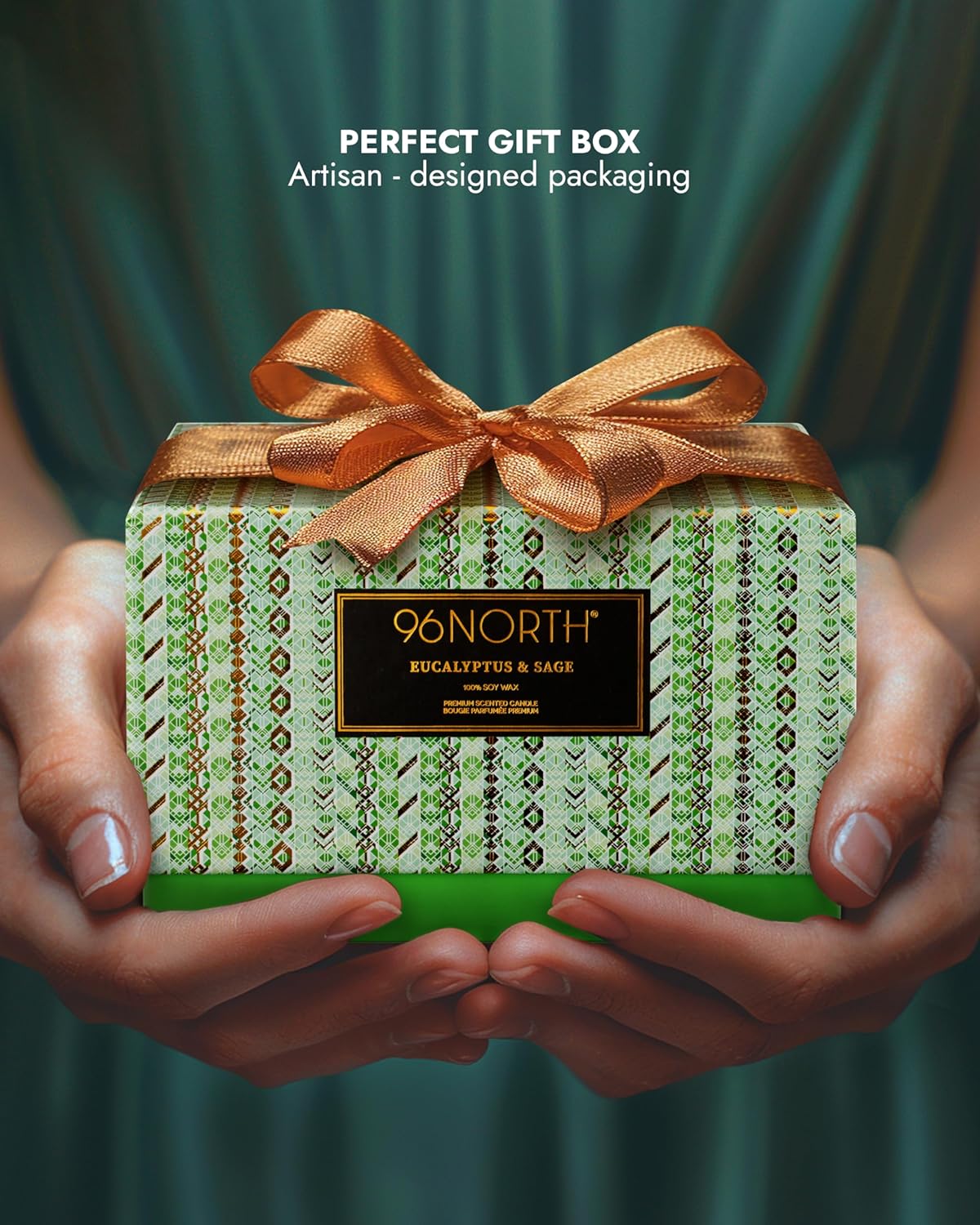 96NORTH Luxury Eucalyptus & Sage Soy Candle | Large 3 Wick Jar Candle | Up to 50 Hours Burning Time | 100% Natural Soy Wax | Housewarming Gift for Men and Women