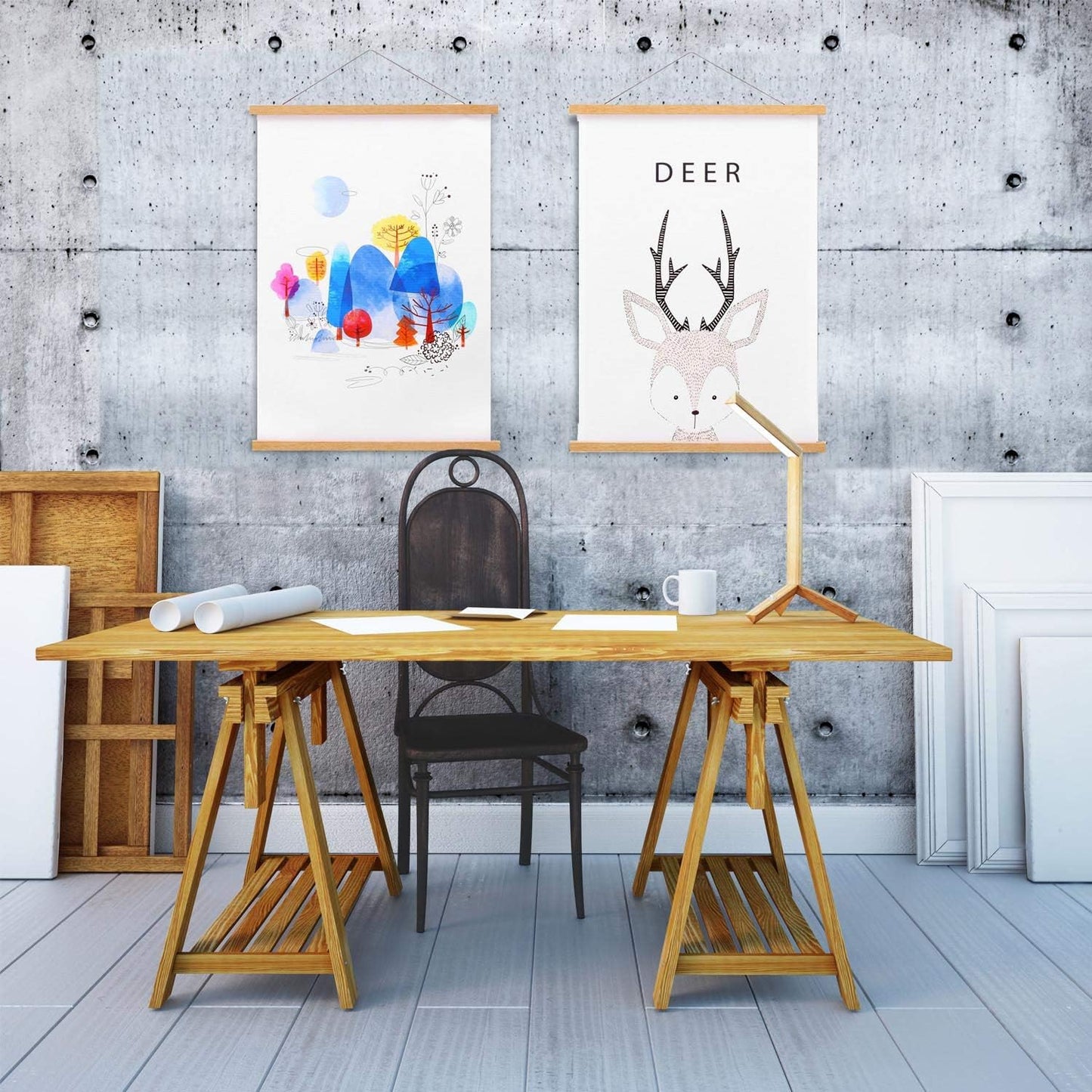 FALAMON Magnetic Poster Hanger Frame, 10x14 10x15 10x13 Teak Wood Magnet Poster Frame for Posters, Prints, Photos, Pictures, Maps, Scrolls, and Canvas Artwork