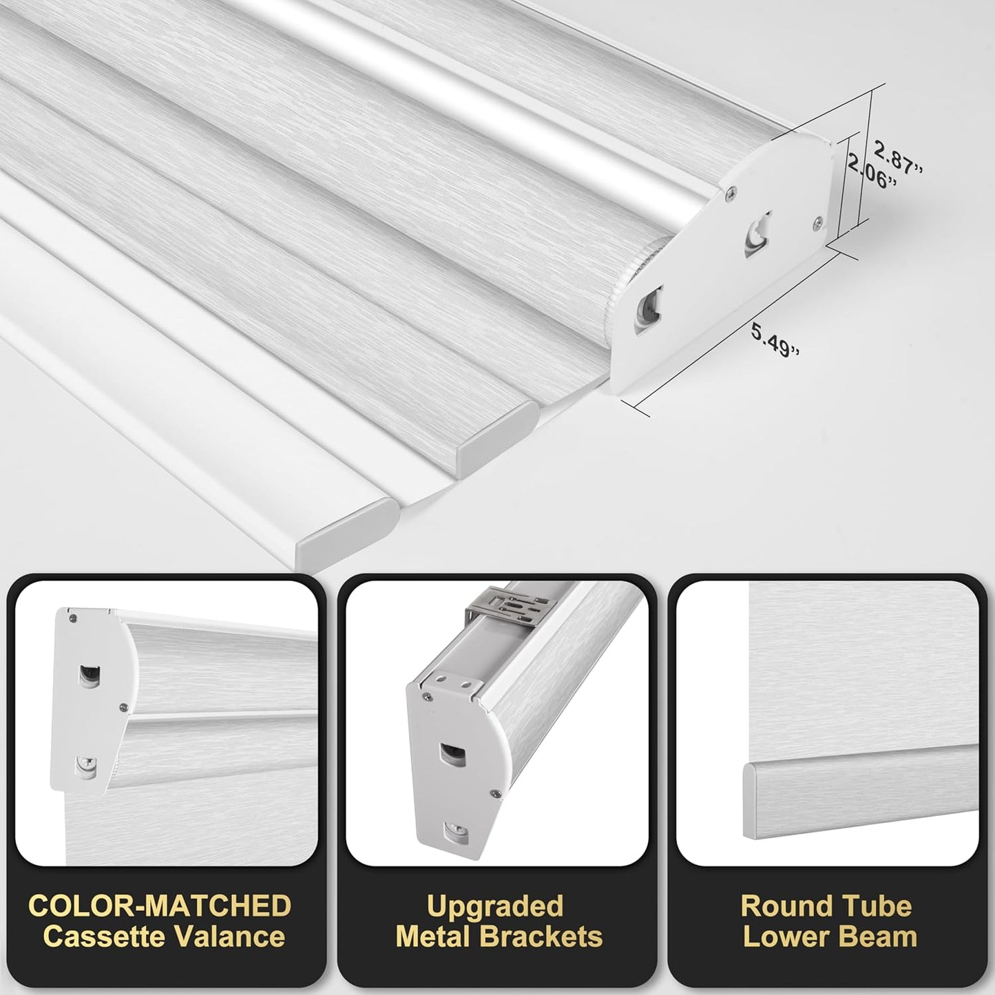 BERISSA Cordless Dual Roller Shades With Cassette Valance, Blackout and Light Filtering, Day and Night for Home Office Door - Striped Jacquard White, 36 W x 72" H