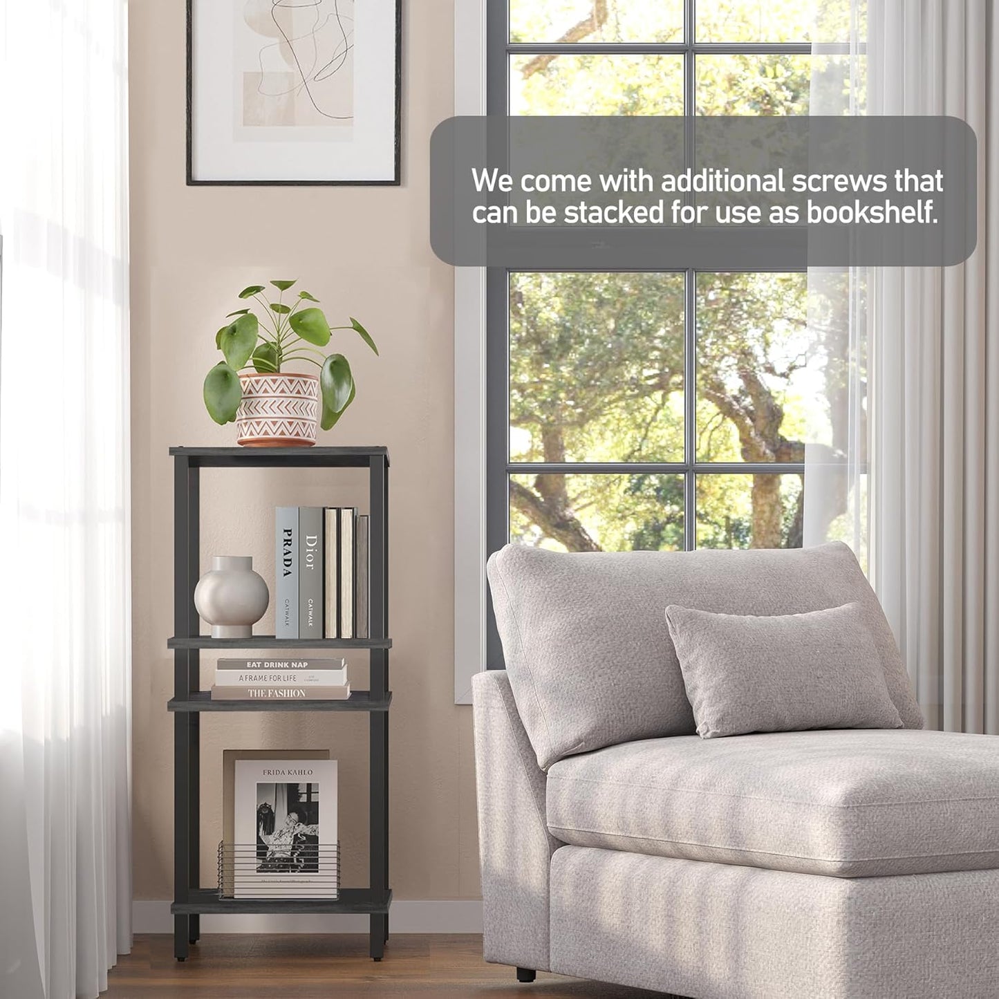 TUTOTAK End Table with Charging Station, Set of 2, Small Side Table, Nightstand Bedside Table, 2-Tier Storage Shelf for Small Space, Living Room, Bedroom Charcoal Grey TB01BY041