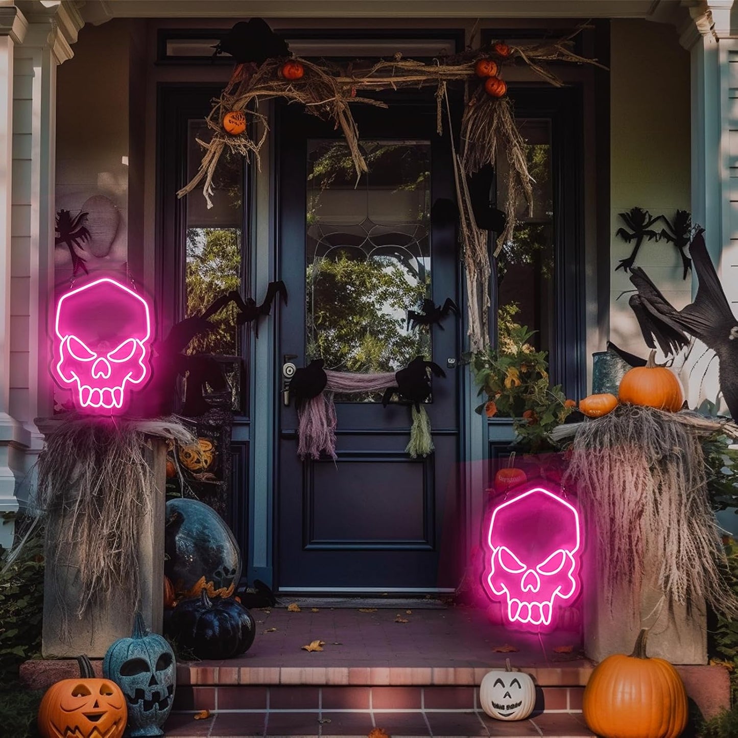 Skull Neon Sign Pink,Halloween Neon Light for Wall Decor, Skeleton LED Neon Sign for Beer Bar Bedroom Art,Skull Head Neon Lights Suitable for Computer Room,5V USB Power 15.75 * 11.8in(Non-Dimmable)