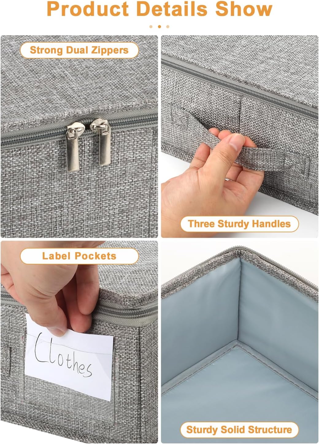 punemi Under Bed Storage Containers, 2 Pack 4.5 Inch Tall Low Profile Underbed Clothes Storage Organizer Bin with Sturdy Side & Bottom Support, Use as Clothes Organizer, Pillow and Blanket Organizer