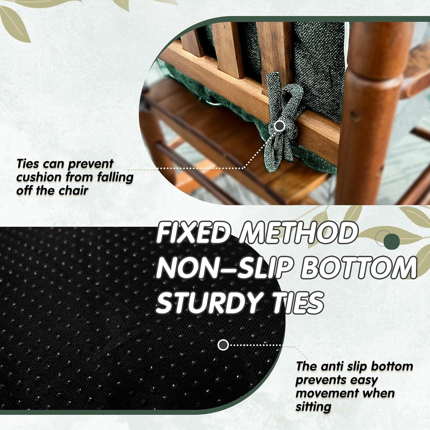 YZ HOME Rocking Chair Cushion, Set of Thicken Seat & Back Chair Cushions with Memory Foam, Non-Slip Chair Pad with Ties for for Indoor&Outdoor Rocker, Dark Green, 22x17x5/17x17x5