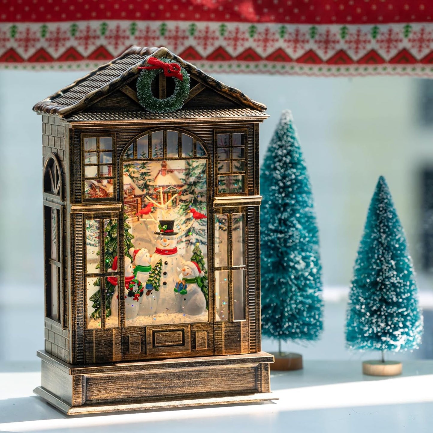 Christmas Snow Globe Swirling Glittering Snowman Choir Manger Scene, USB Lined/Battery Operated Lighted Water Lantern for Christmas Festival Decoration Gifts