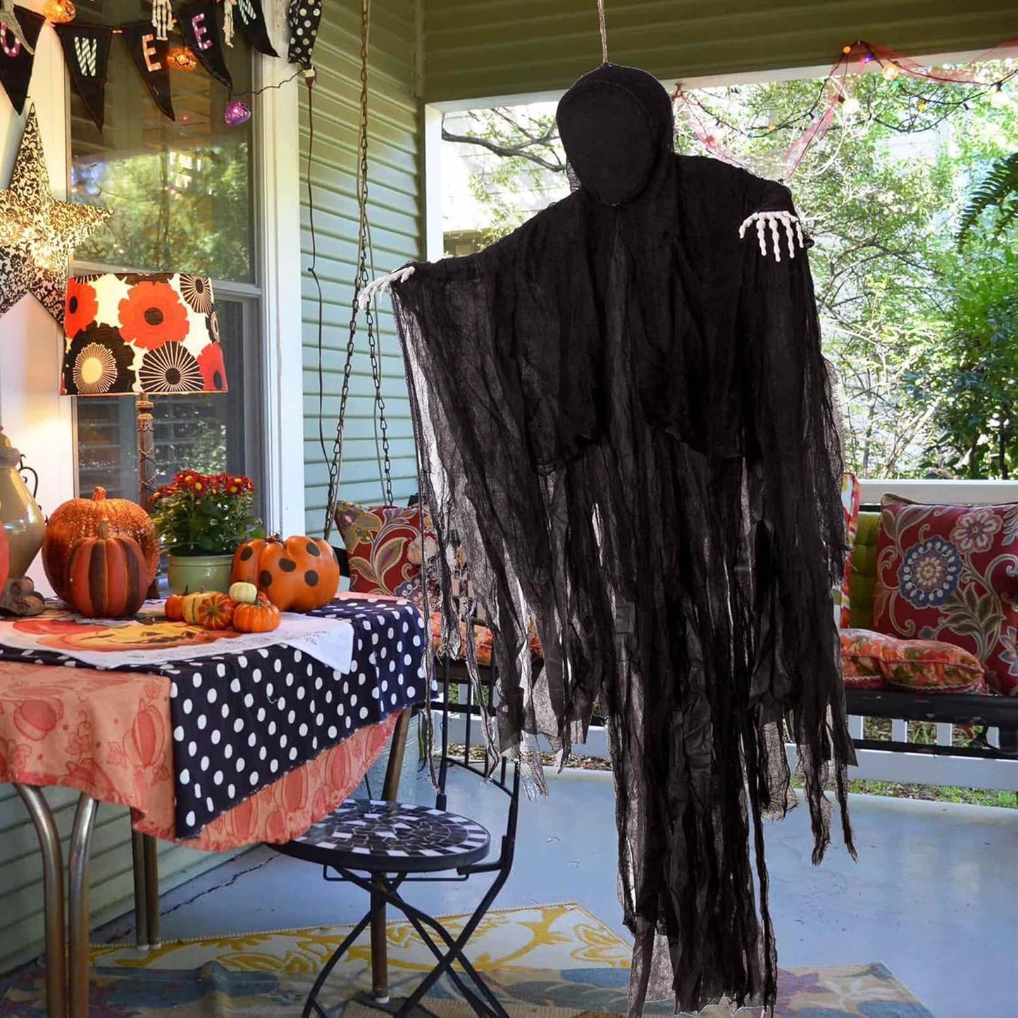 JOYIN 63” Halloween Decorations Outdoor Grim Reaper,Dark Faceless Hanging Ghost Decor in Black Horror Robe for Halloween Yard Tree Graveyard Hanging Decorations Haunted House Outside Decor