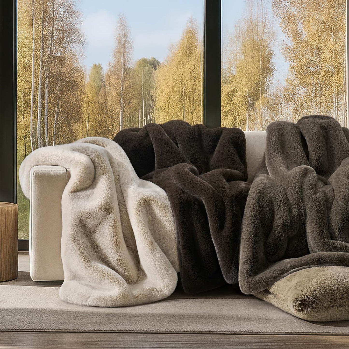 Luxury Soft Faux Chinchilla Fur Throw Blanket for Couch, Warm Thick Heavy Winter Throw Blanket 1220GSM for Bed, Fluffy Cozy Mink Blanket with Reversible Velvet, Espresso Mink, 50"x60"