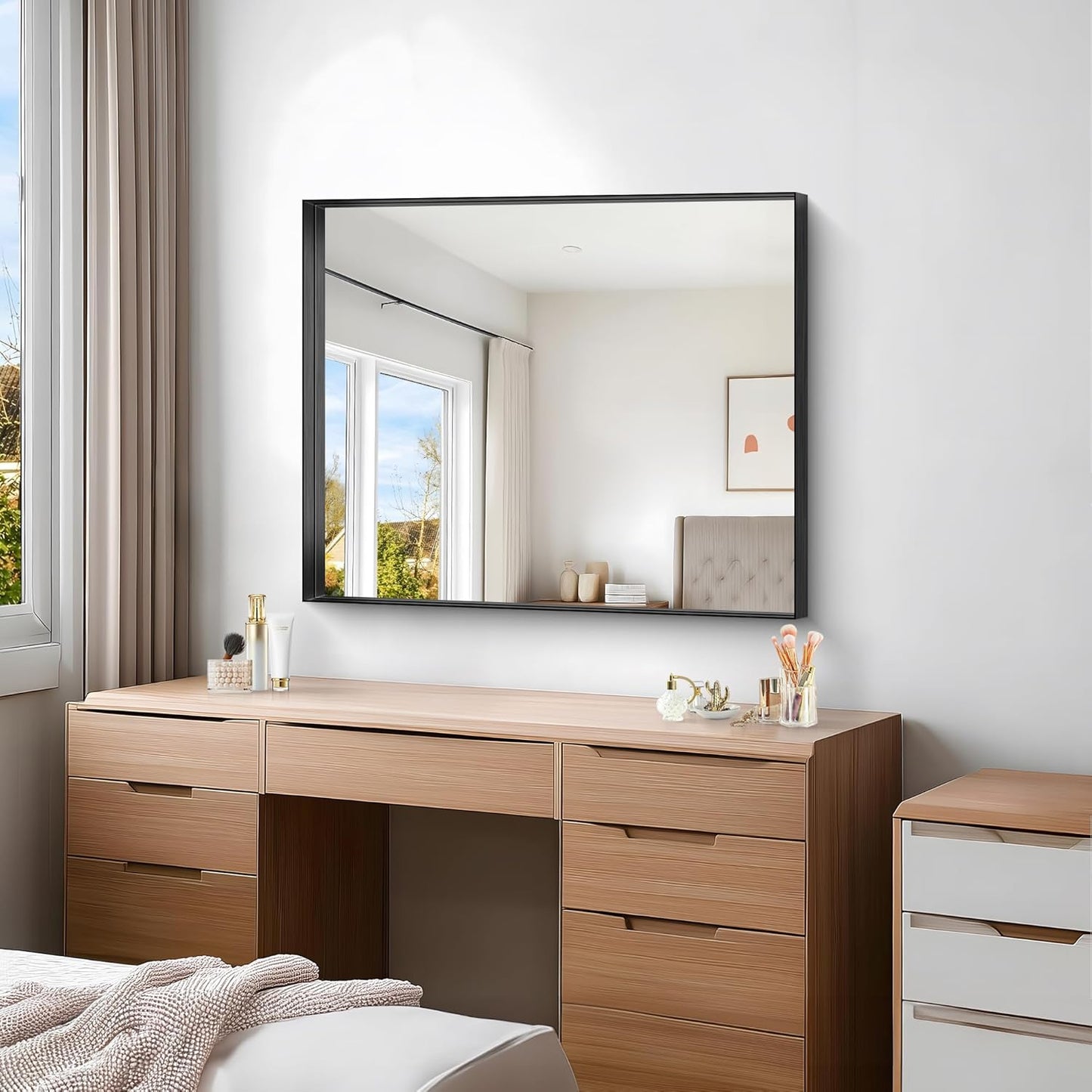 Black Bathroom Mirror, 30x36 Inch Rectangular Framed Mirror, Large Wall Mounted Bathroom Vanity Mirror Over Sink for Bedroom,Restroom, Living Room, Hangs Vertically or Horizontally