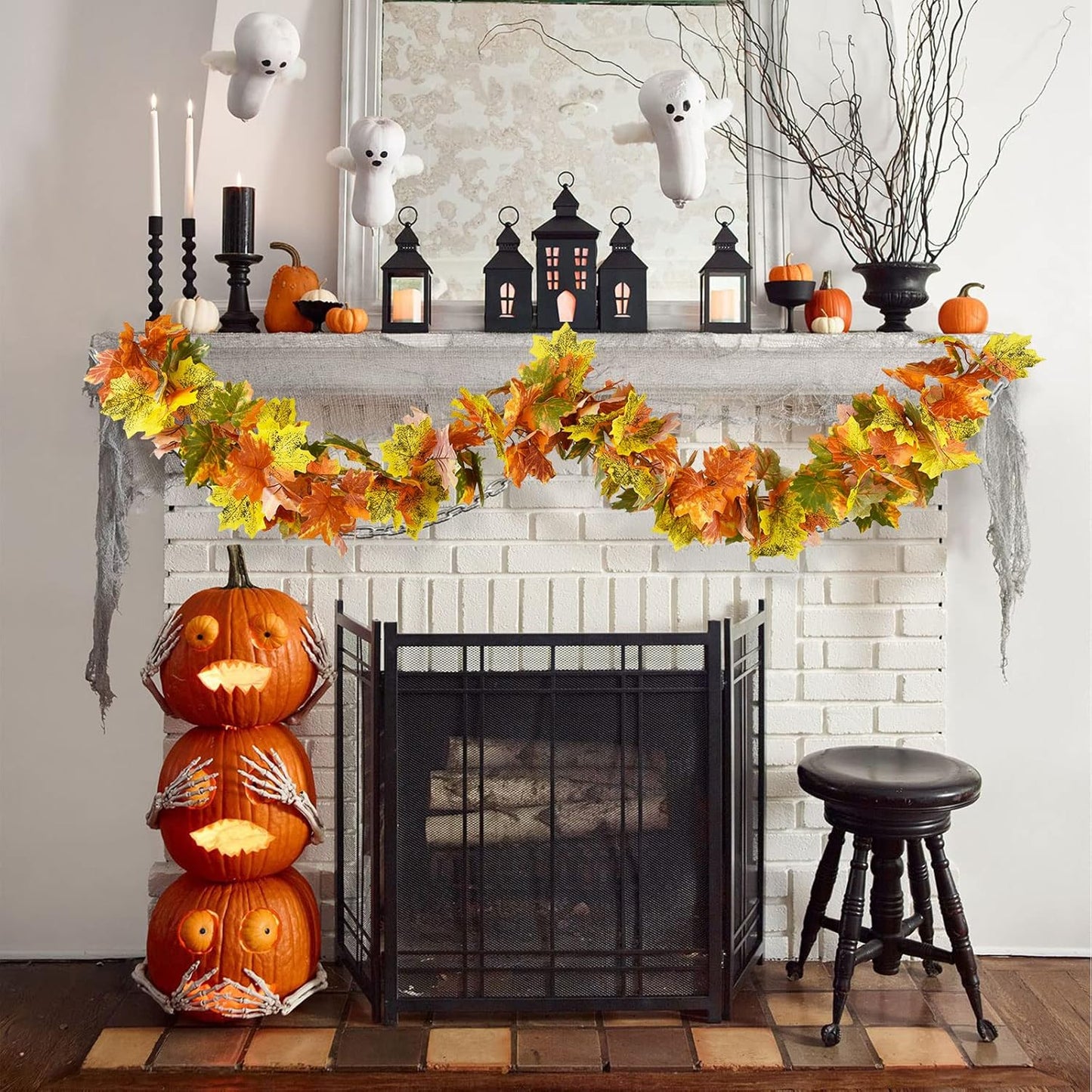 Lvydec 2 Pack Fall Maple Garland Clearance - 5.9ft/Strand Artificial Fall Garlands Assorted Color Leaves Autumn Decor for Home Wedding Halloween Thanksgiving Party