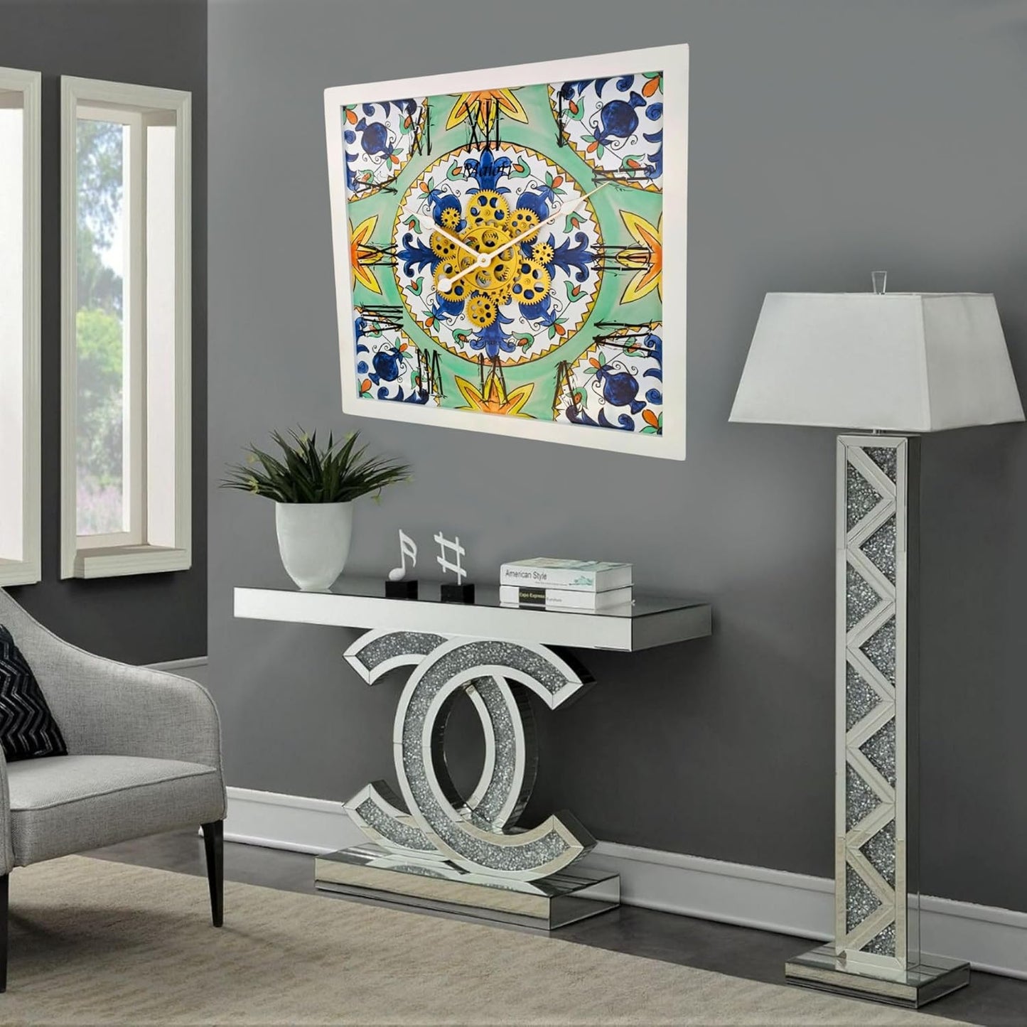 The Gears Clock Wall Clock Italy Collection with Moving Gears (Maiori, 24 inches (60 cm))