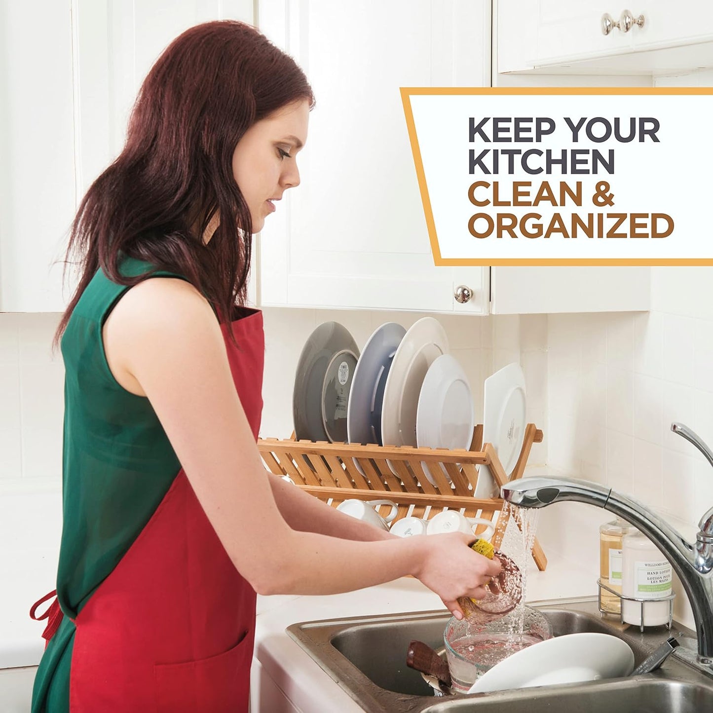 BAMBUSI Dish Drying Rack - Collapsible 2-Tier Bamboo Dish Rack for Kitchen Counter, Wooden Dish Drainer with Foldable Space-Saving Design - Drying Rack for Dishes, Plates, and Cups - Housewarming Gift