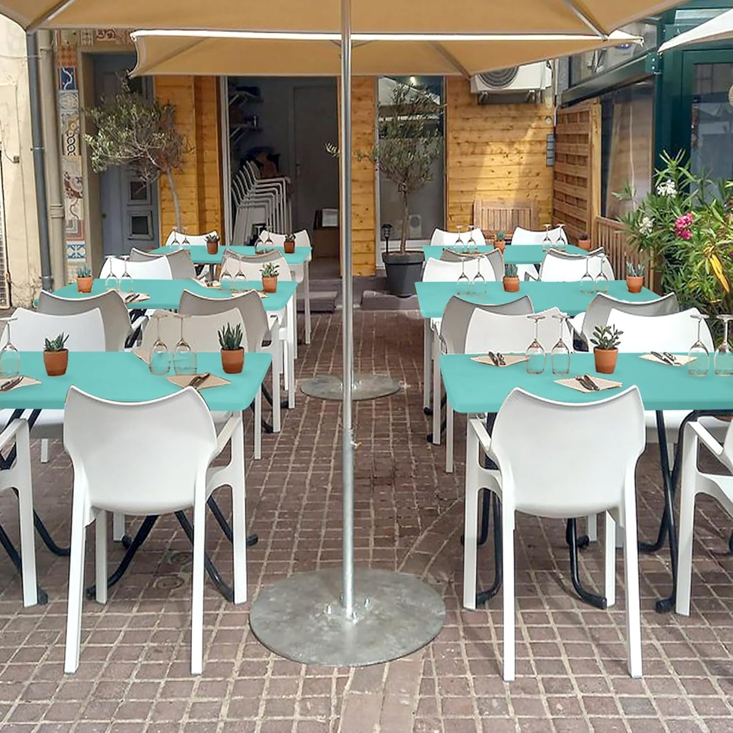 Spandex Table Cover for 6 Foot Rectangle Tables-6 Pack Aqua Blue Outdoor Picnic Elastic Table Cover-Spandex Stretch Folding Table Cloths for Camping Dining Room Patio Kitchen Banquet Party