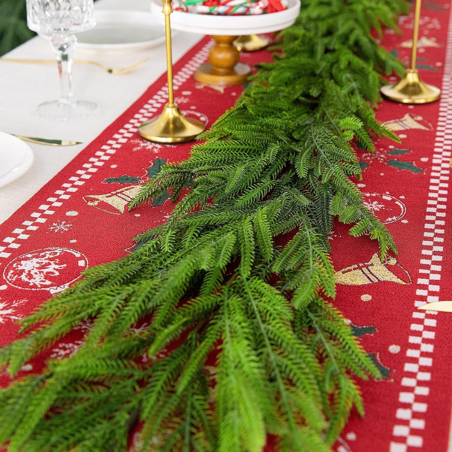 Watayo 4 Pcs Christmas Norfolk Pine Garland, 6 Ft Dense Real Touch Pine Garland Ornament, Realistic Artificial Pines Greenery Garlands for Mantle, Table, Fireplace, Indoor, Outdoor Xmas Decoration