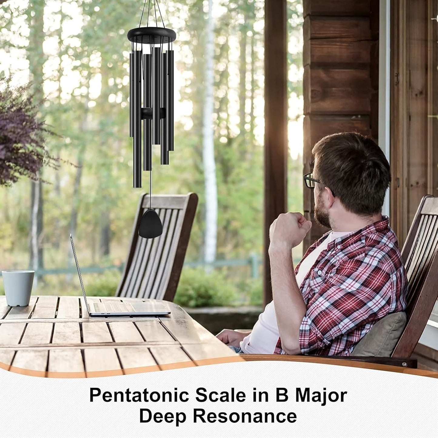 Large Aluminium Wind Chimes 37 Inches to Create a Zen Atmosphere Suitable for Outdoor, Garden, Patio Decoration. Classic Wind Chimes with Wind Catcher as a Gift for Unisex(Whole Black)