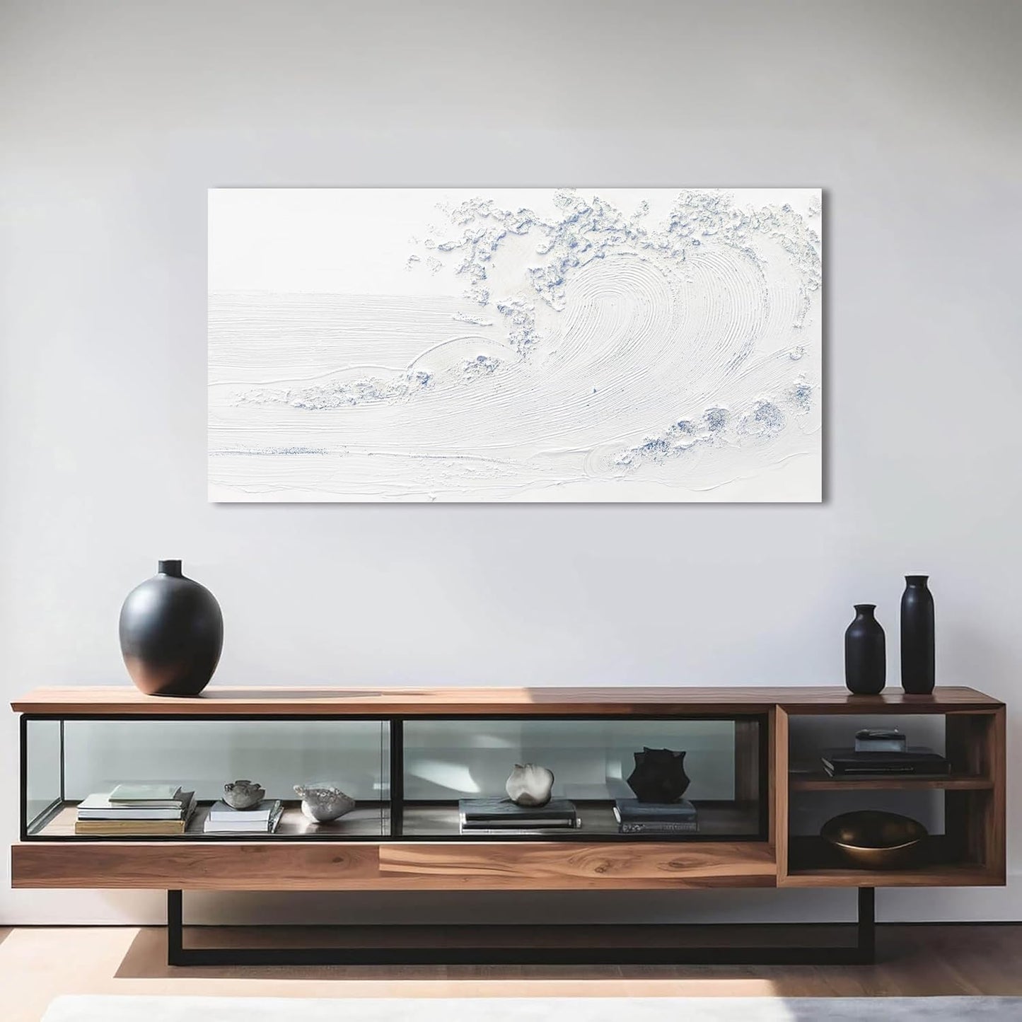 Canvas Wall Art Decor Modern Wall Art Pictures for Living Room White Blue Wave Wall Art Prints Wave Artwork for Walls Landscape Coastal Wall Art Decor Art Work for Home Office Room Wall Decor 20"x40"