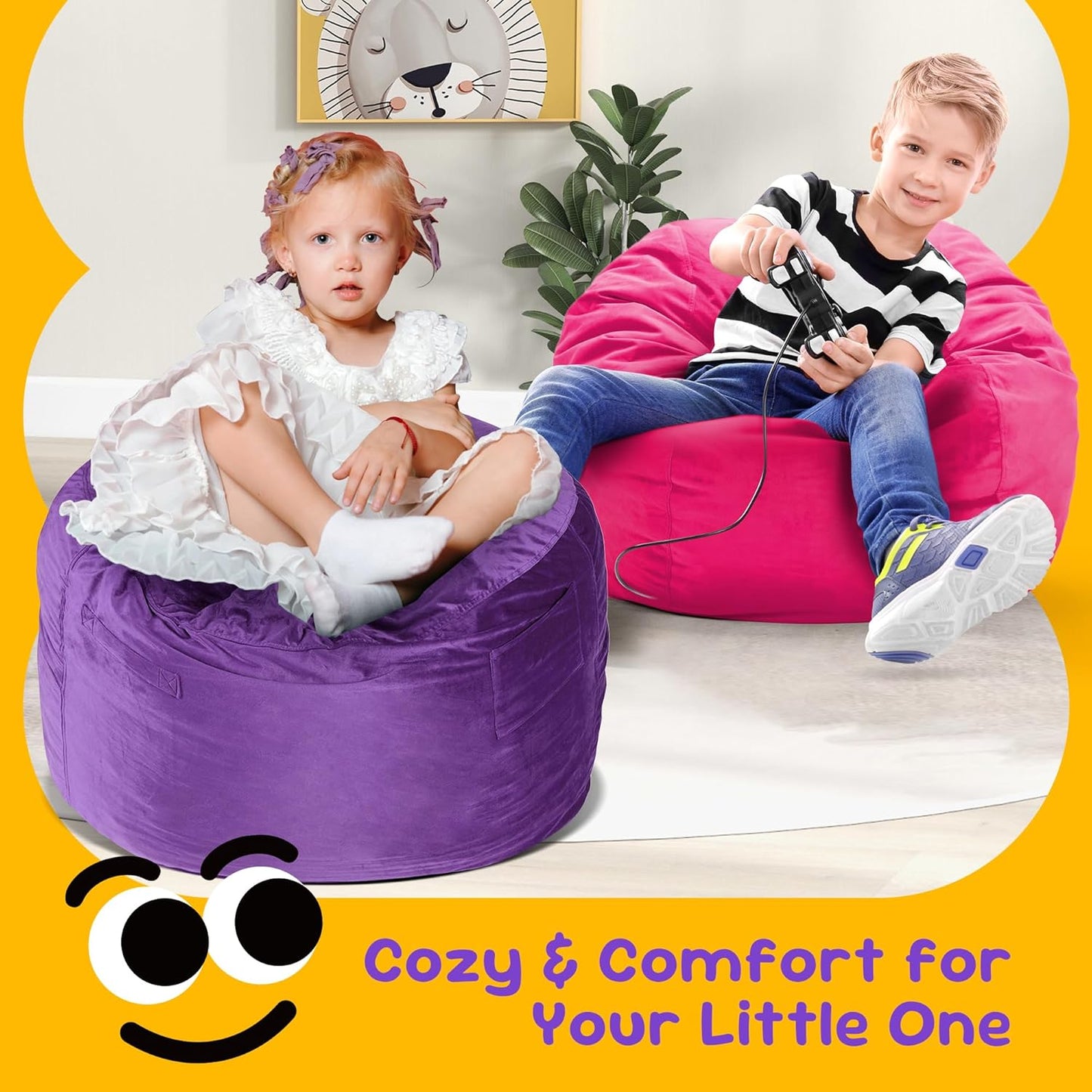 Hobestluk Bean Bag Chairs 2.5FT Bean Bag Chair with Memory Foam Filled & Machine Washable Cover,Beanbag Chair, Small Bean Bag Chairs for Playroom, Living Room, Bedroom